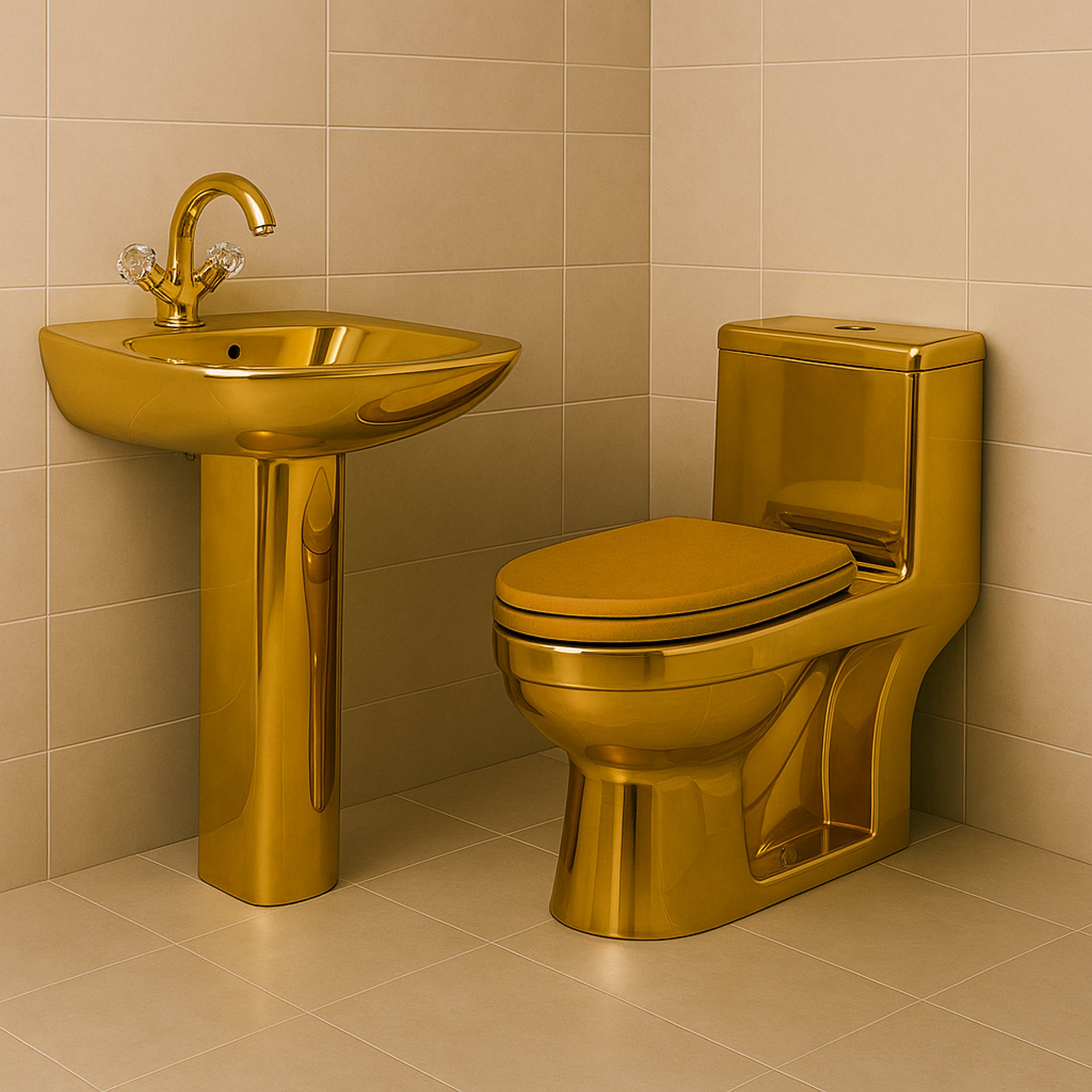 Exklusive Toilette & Waschbecken Gold innen und außen