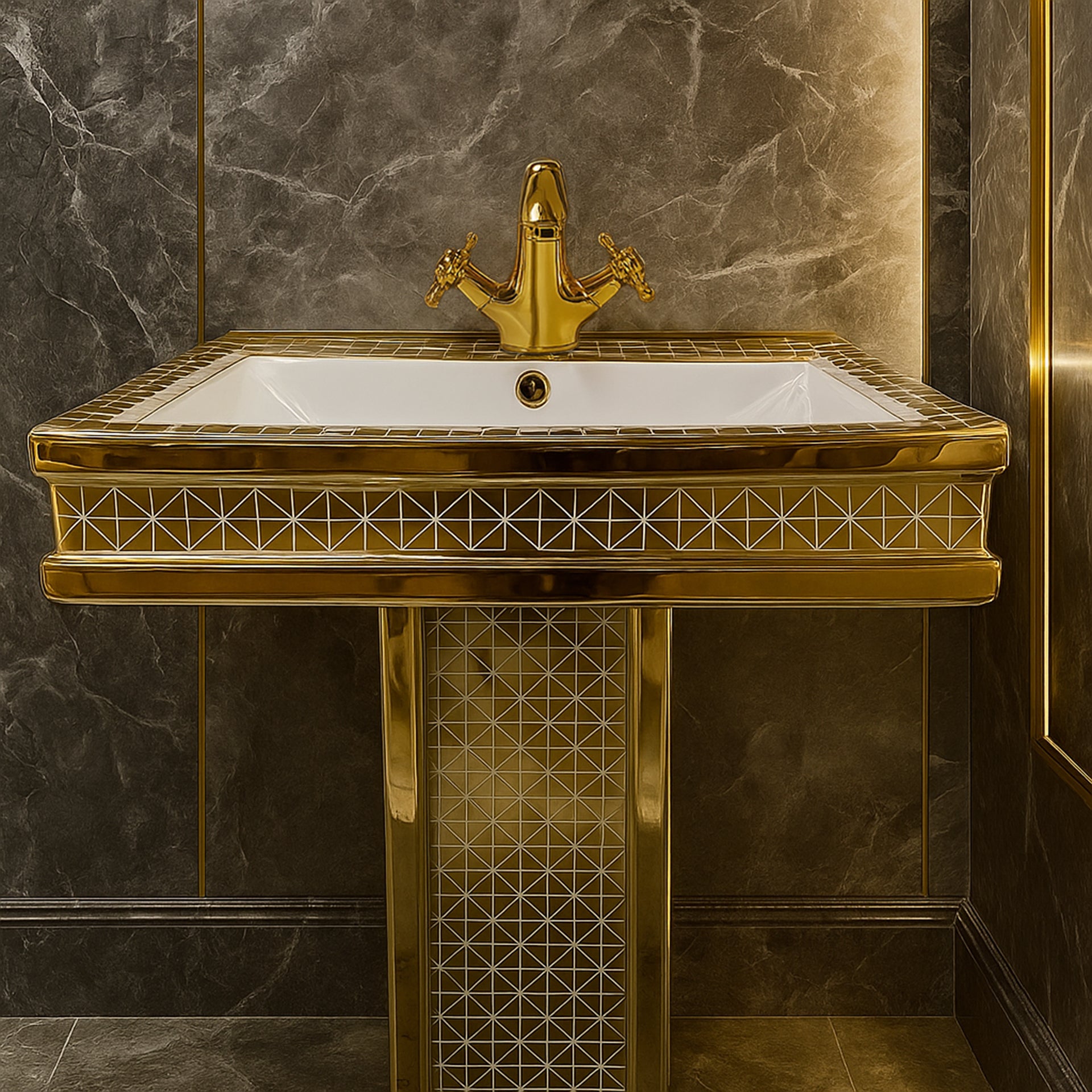 Exklusive Toilette Gold Kariert Eckig