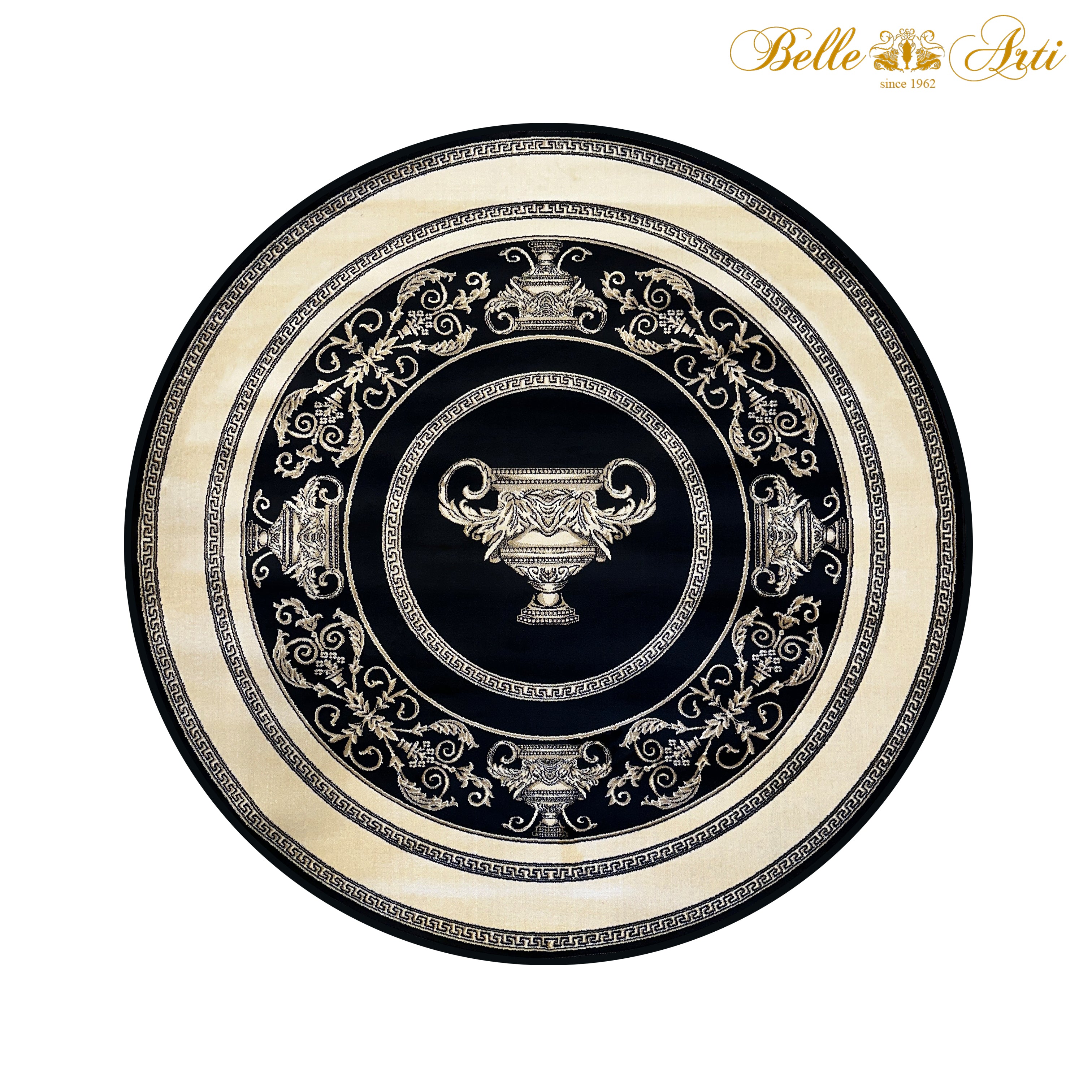 Luxus Designer Teppich Mike Milano in Schwarz Gold mit Amphore Motiv - 100% Viskose hochwertig, rutschfest, allergikerfreundlich, Fußbodenheizung geeignet