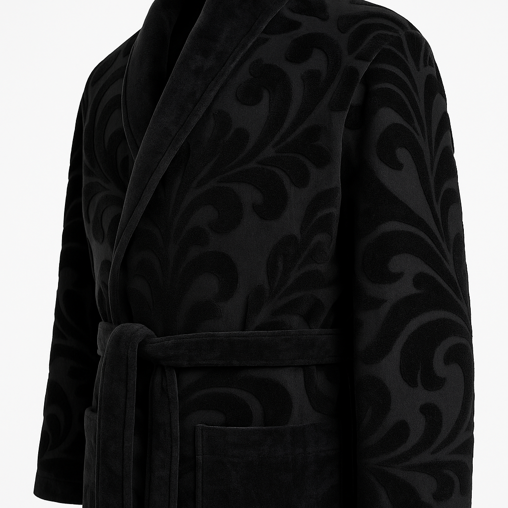 Bademantel Löwe Velours Schwarz