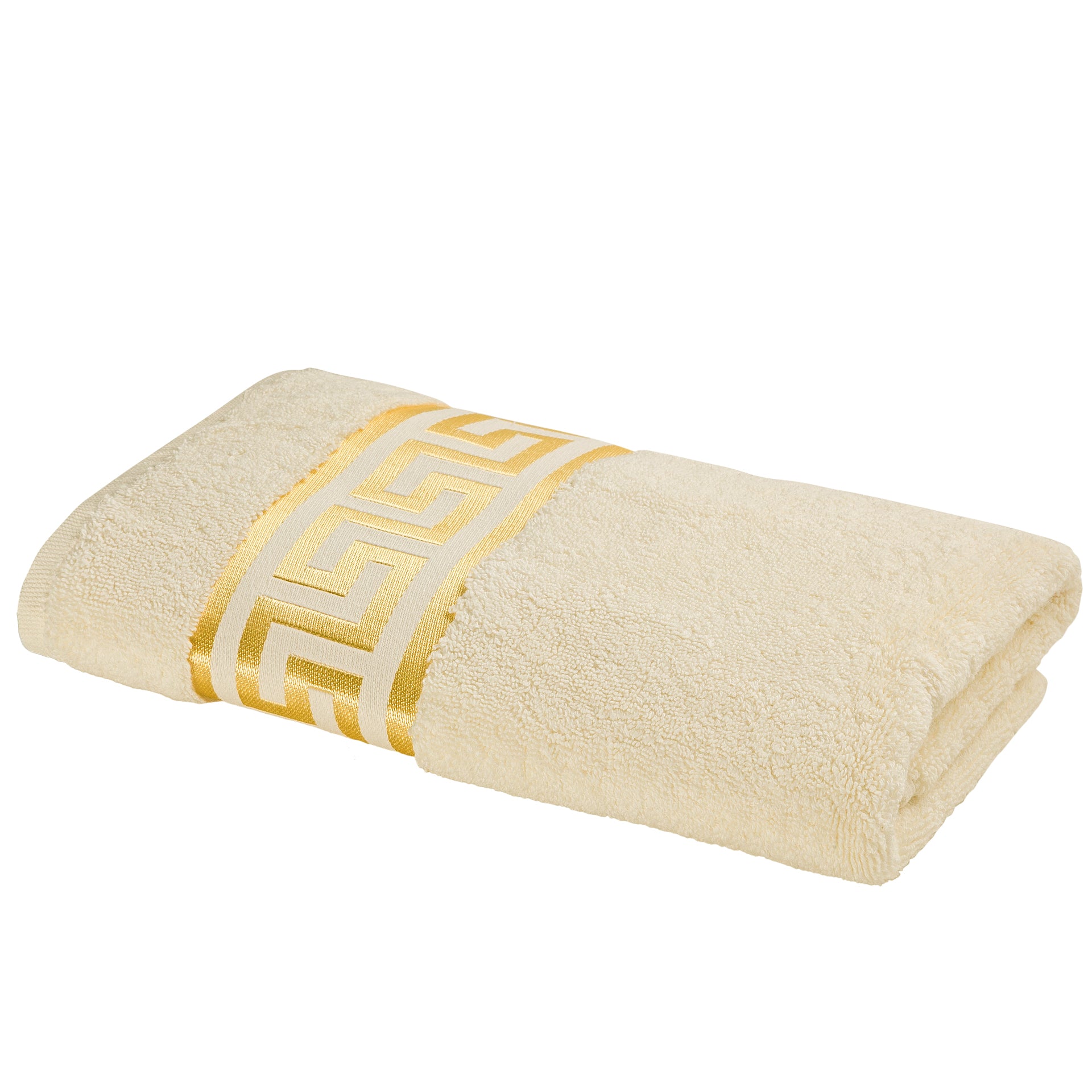 Premium Handtuch Mäander in beige gold - 100% Baumwolle Frottee - Stickerei