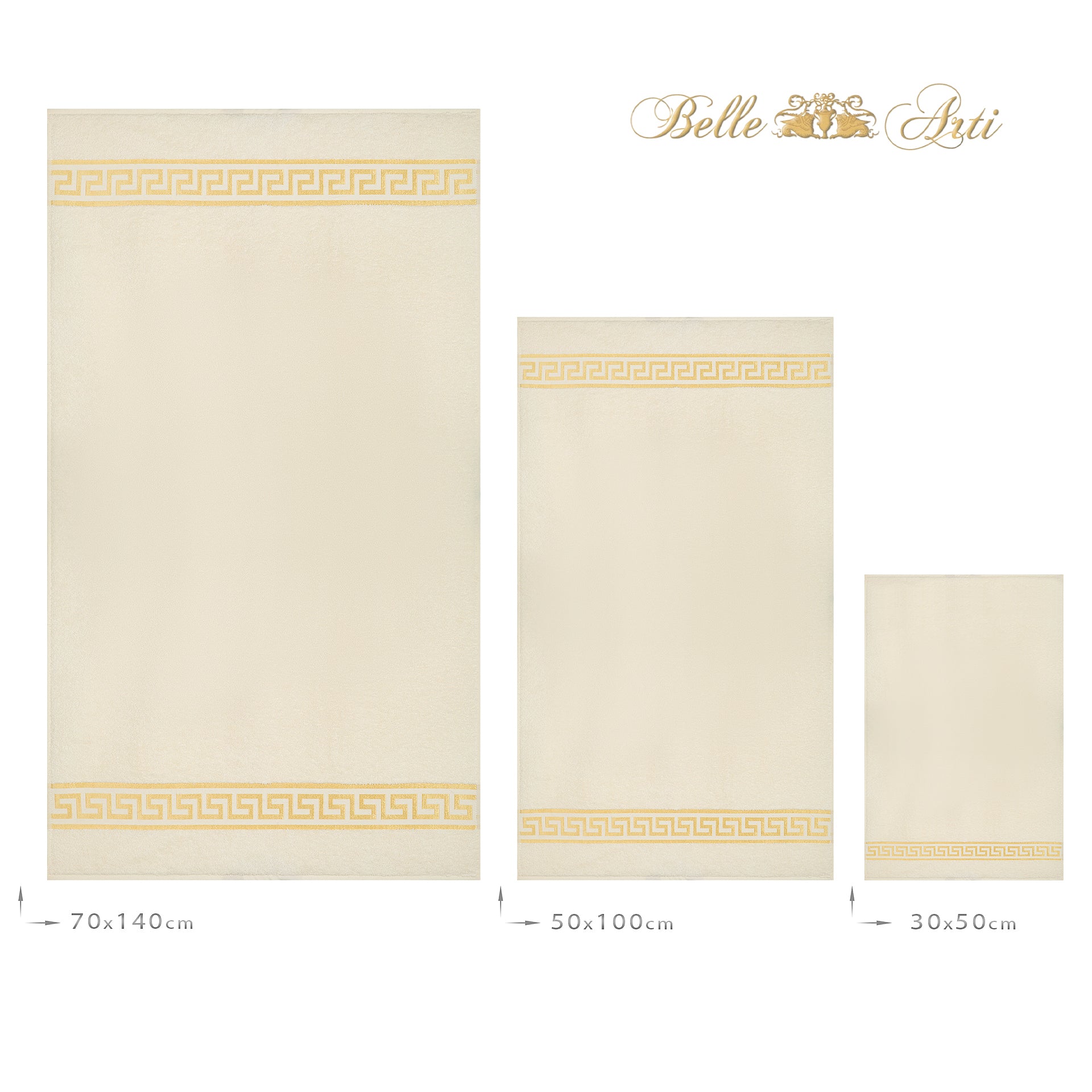 Premium Handtücher Mäander in beige gold - 100% Baumwolle Frottee - Stickerei