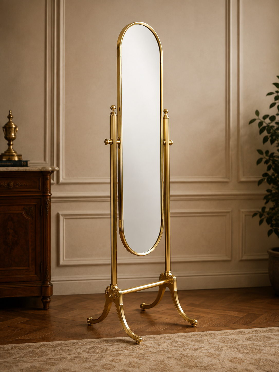 Baroque standing mirror made of brass