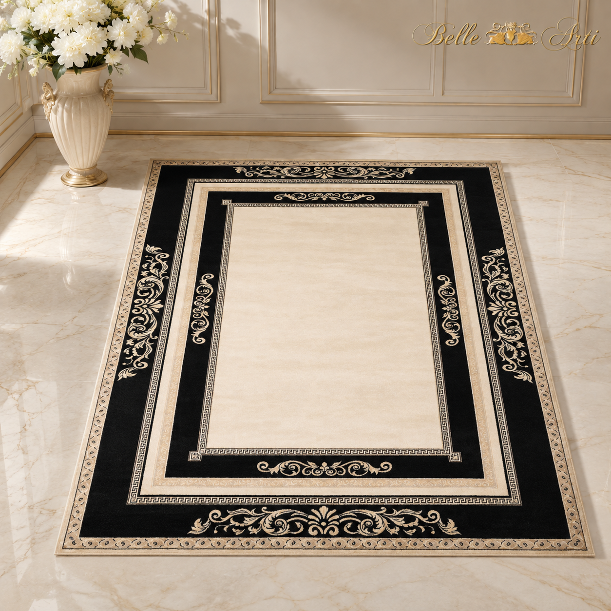 Luxus Teppich Florenz - Italienische Eleganz und Flair in schwarz gold - kurzflor, weich, flauschig - 100% Viskose
