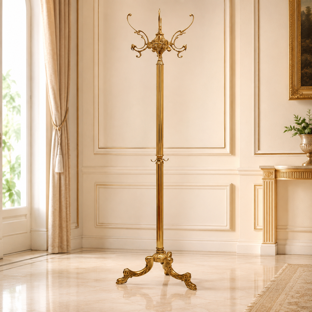 Exkluisver Garderobenständer aus Messing in gold - Vintage Barock Design - freistehend und stabil