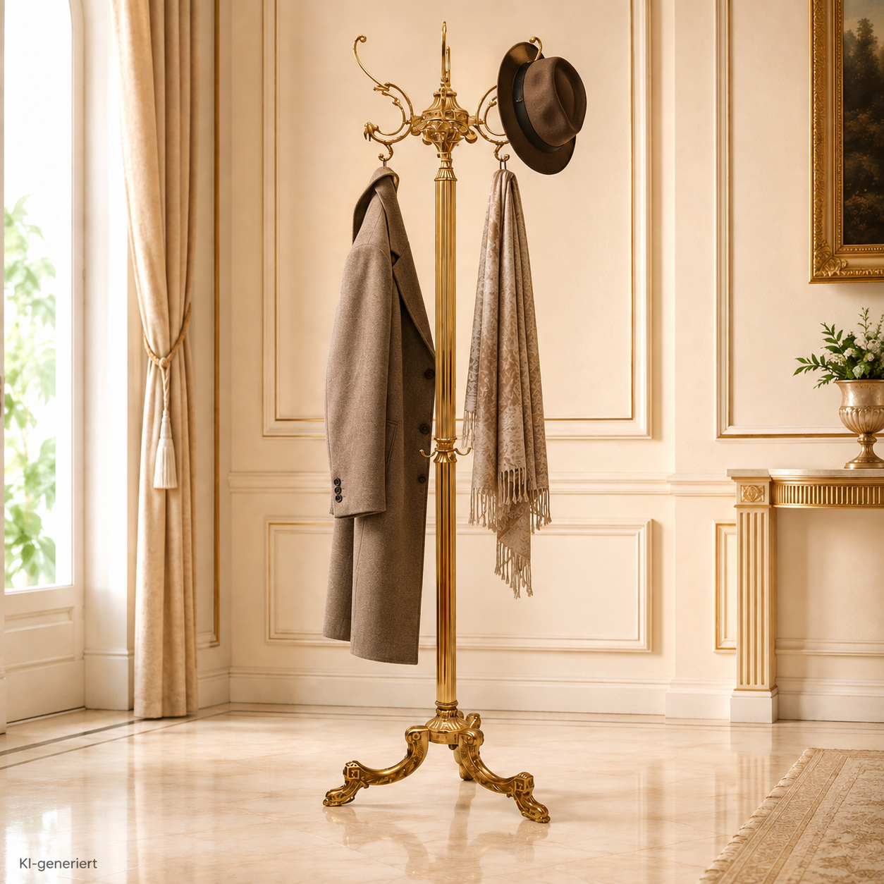 Exkluisver Garderobenständer aus Messing in gold - Vintage Barock Design - freistehend und stabil