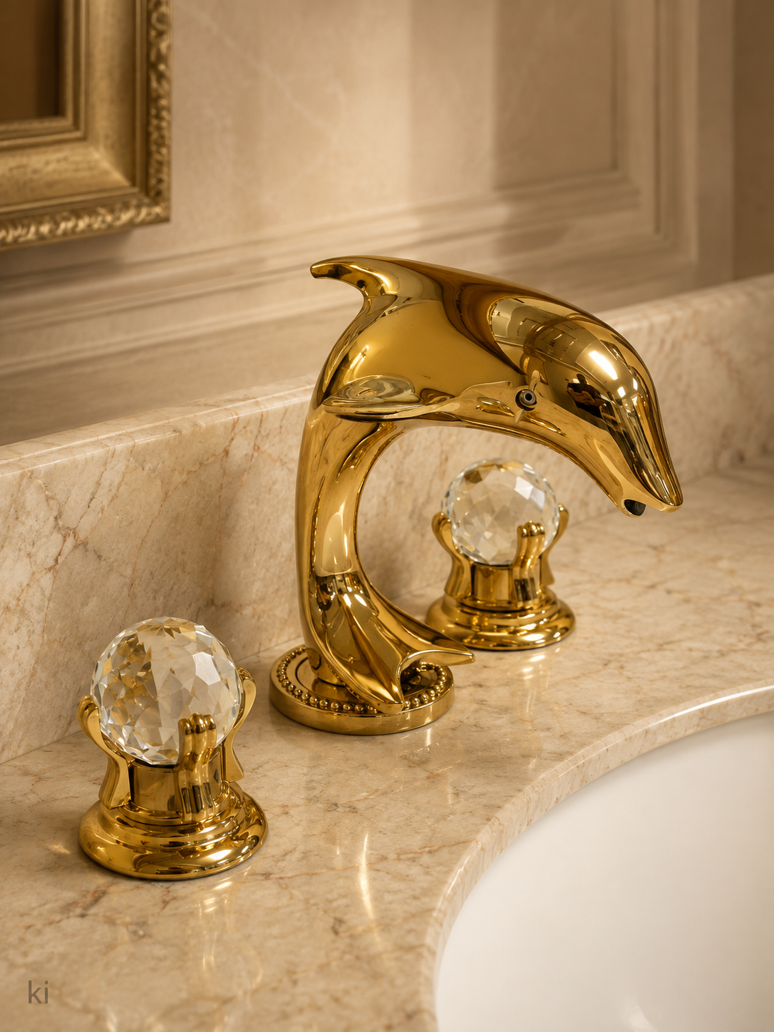 Bathroom faucet dolphin gold plated