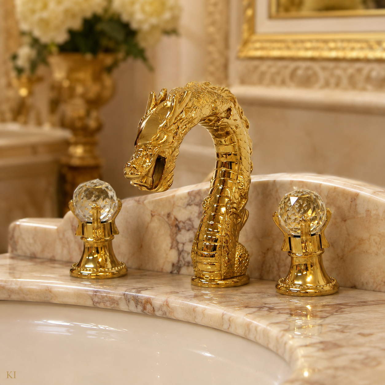 Bathroom Faucet Dragon Gold Crystal