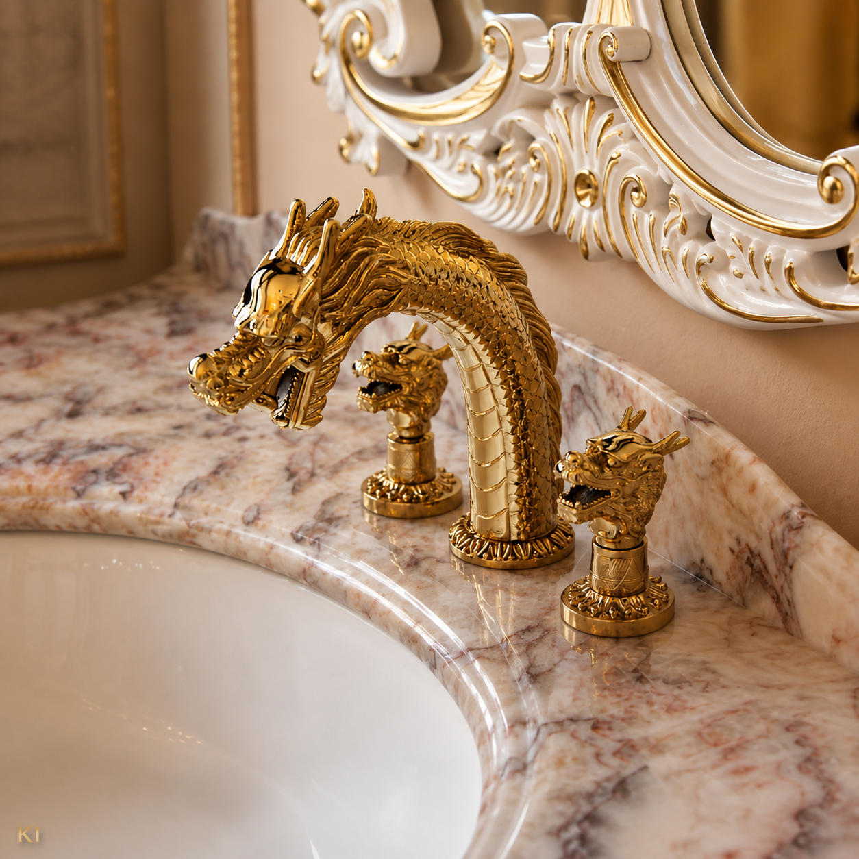 Bathroom faucet dragon gold plated