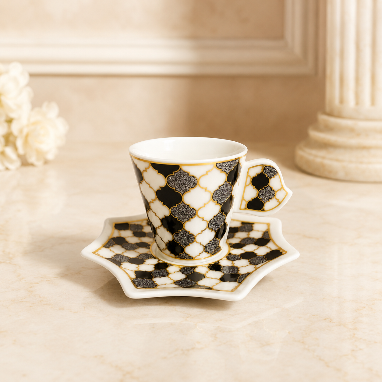 Fine espresso cups with geometric pattern