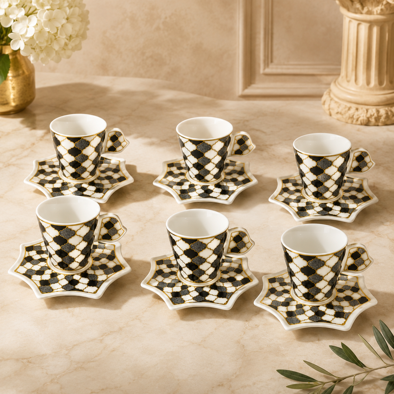 Fine espresso cups with geometric pattern