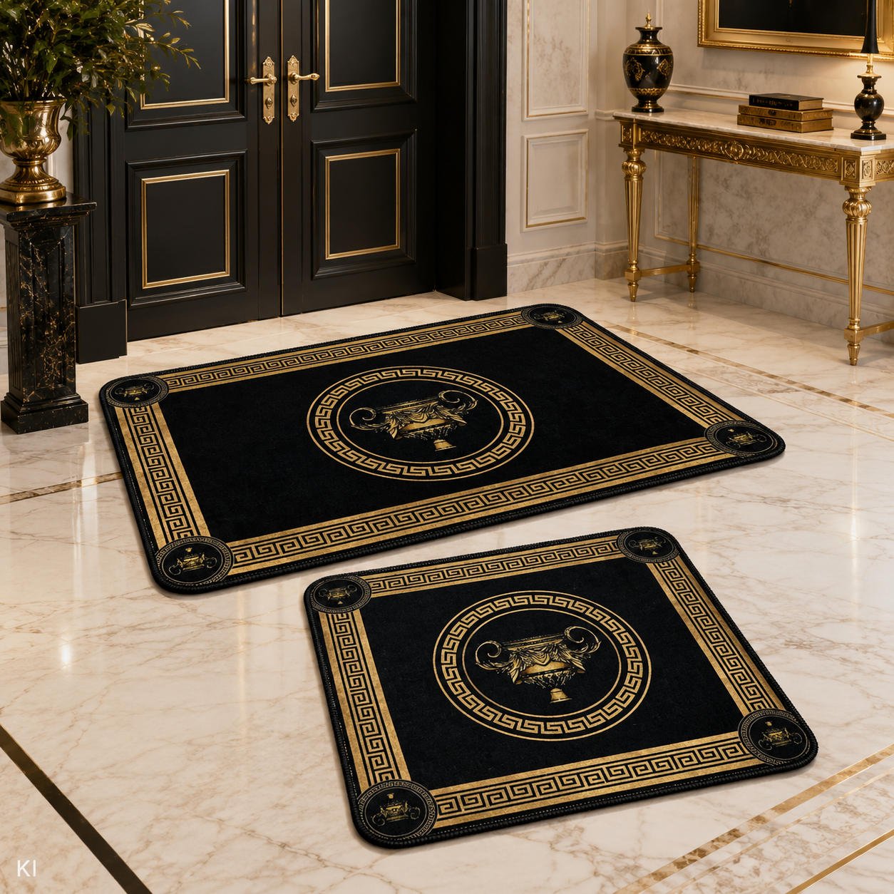 Amphora bathroom set in black gold - washable, absorbent and non-slip