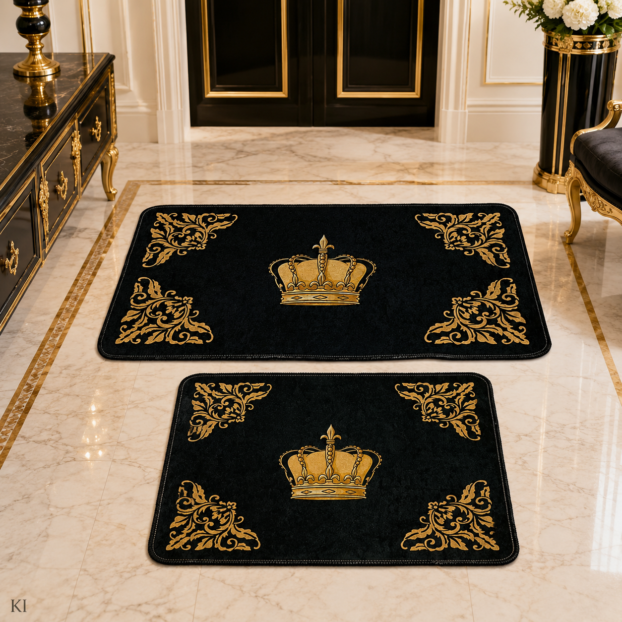 Badvorleger Krone in schwarz gold - waschbar, saugstark und rutschfest