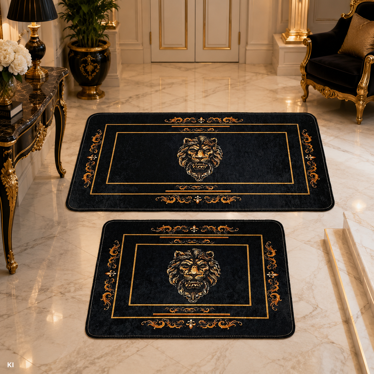 Bath mat lion in black gold - soft, absorbent and non-slip