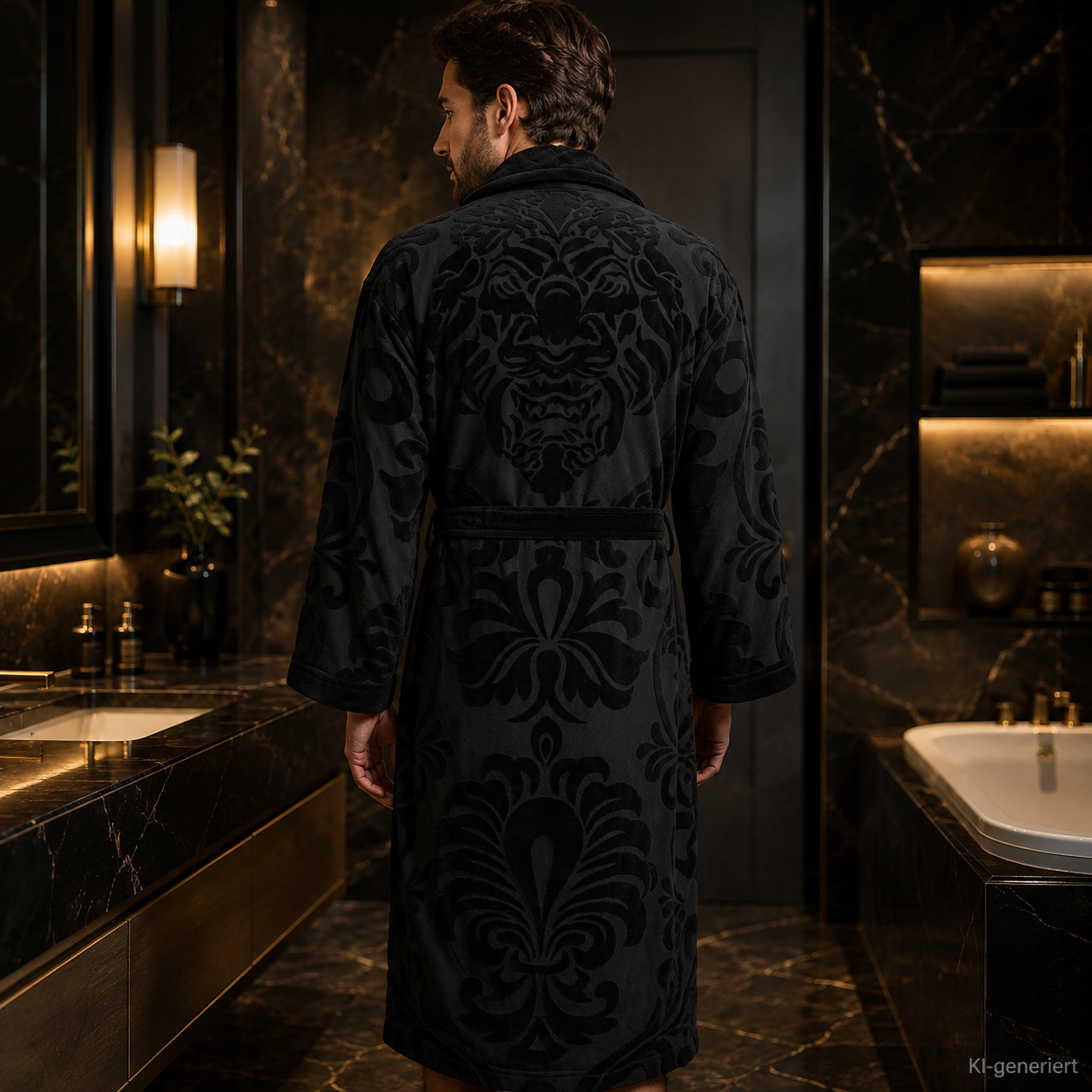 Bademantel Löwe Velours Schwarz