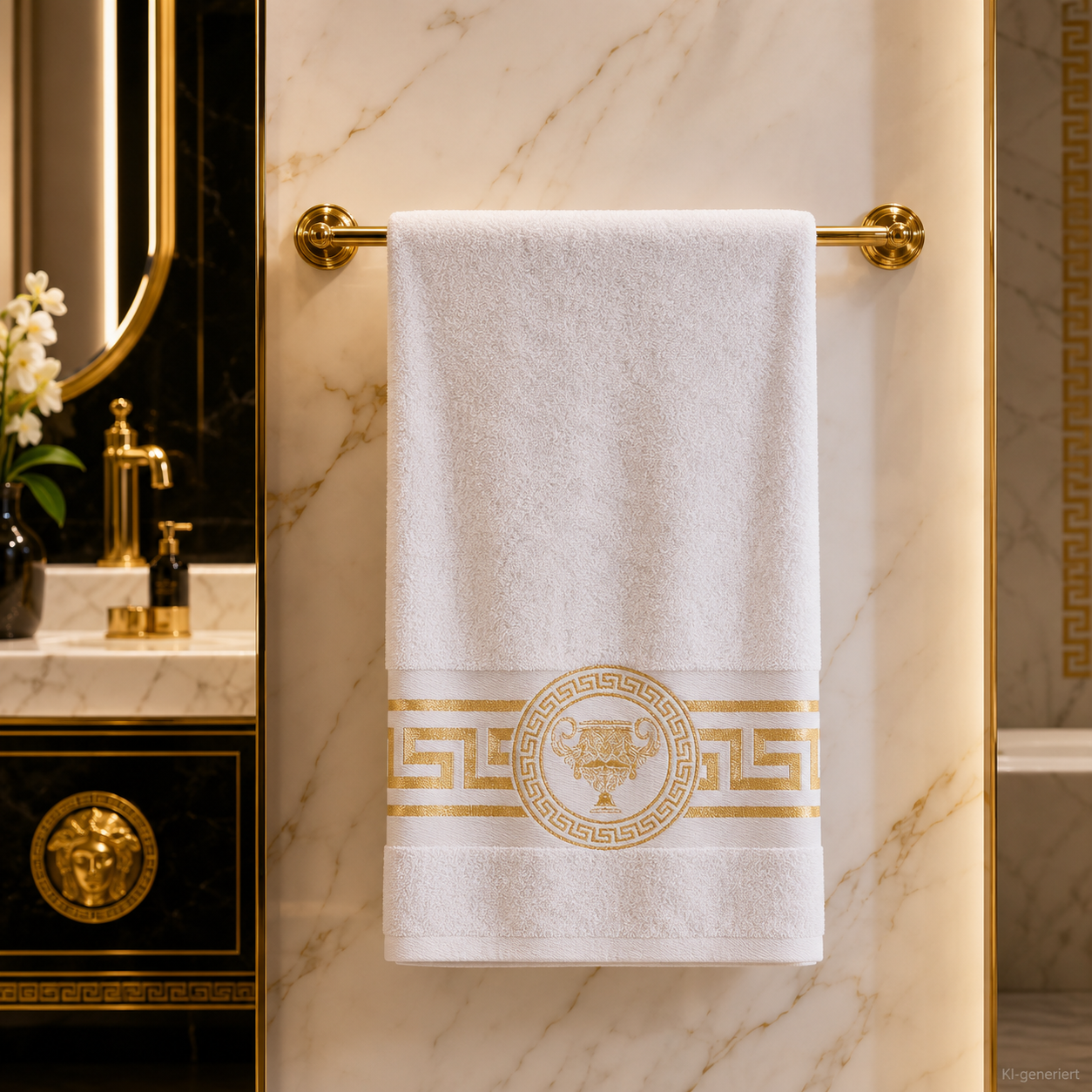 Mäander Amphora Towels White Gold