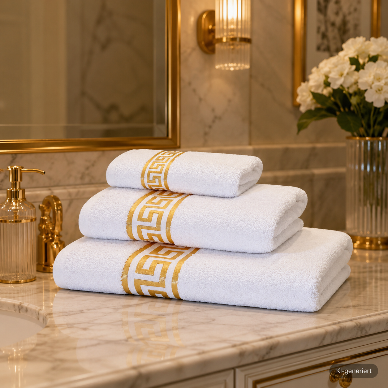 Luxus Mäander Handtücher in weiß gold - 100% Baumwolle - ÖkoTex zertifiziert