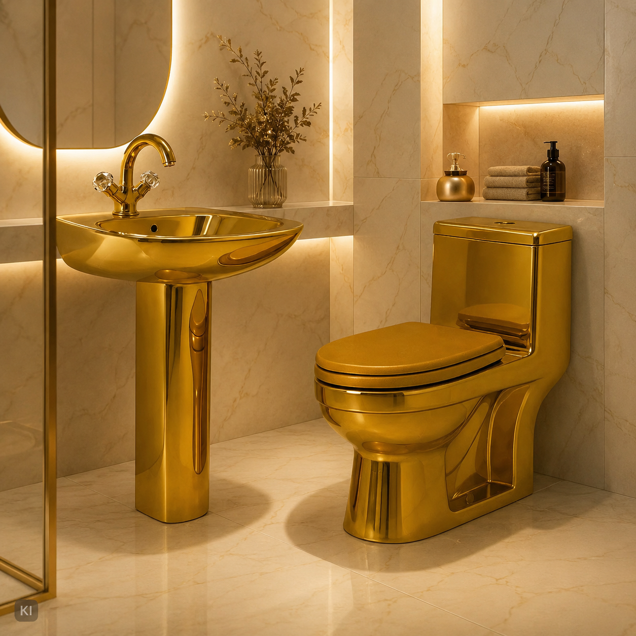 Exklusive Toilette & Waschbecken Gold innen und außen
