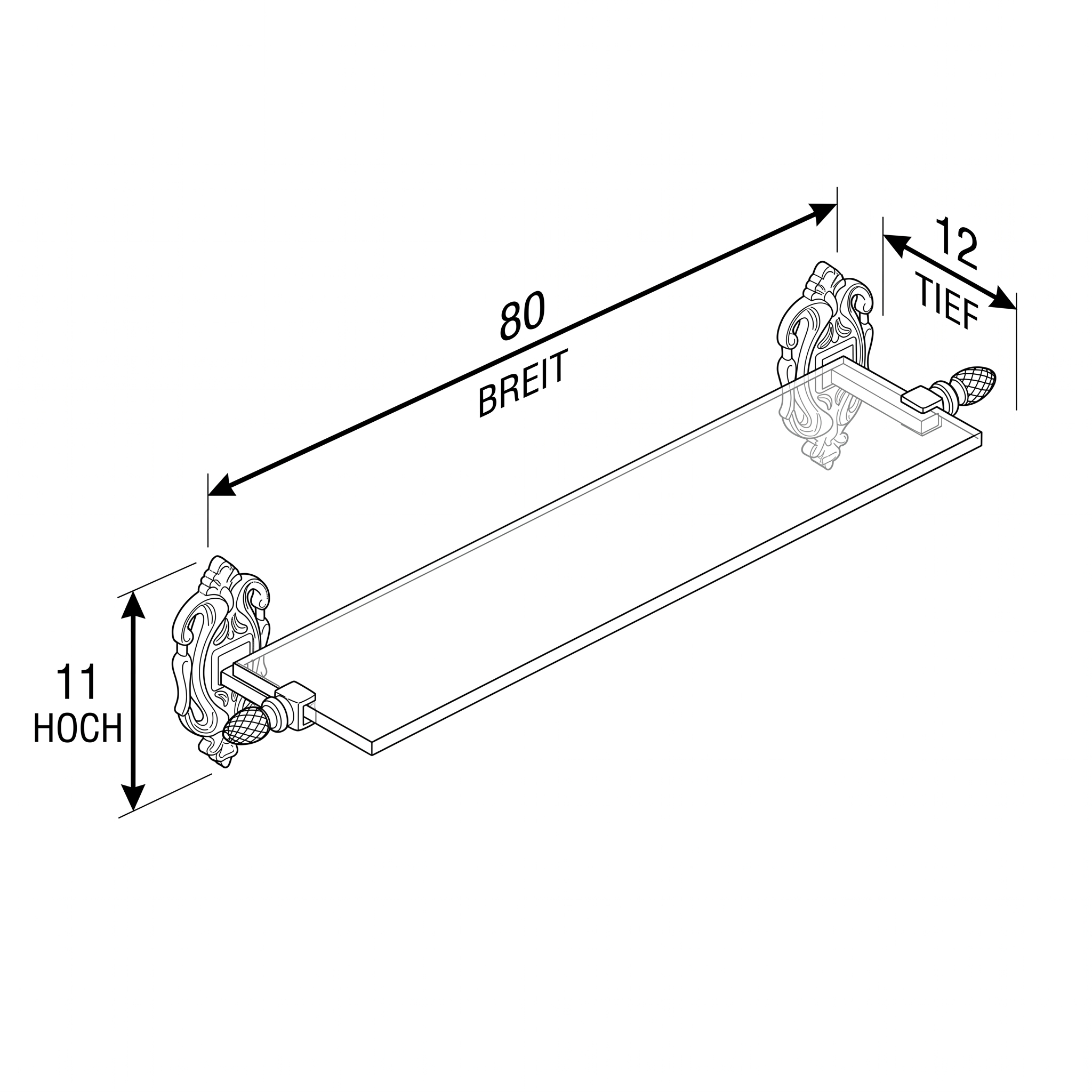 Klassisches Wandregal aus Messing und Glas – Elegantes Bad- und Wohnregal (80 cm)