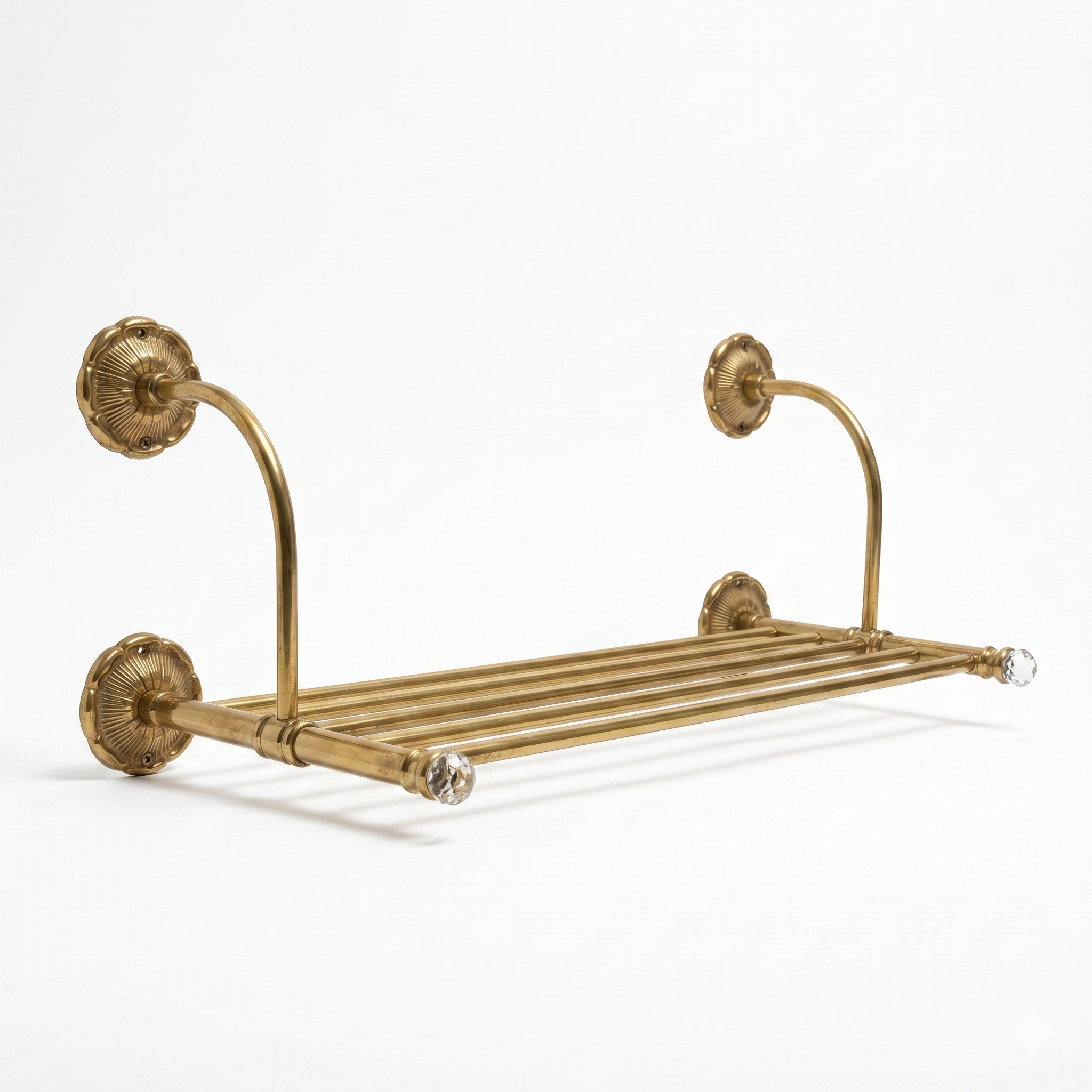 Handtuchablage Wandregal Messing Gold mit Kristallknöpfen - Luxus Badezimmer Handtuchhalter 53cm
