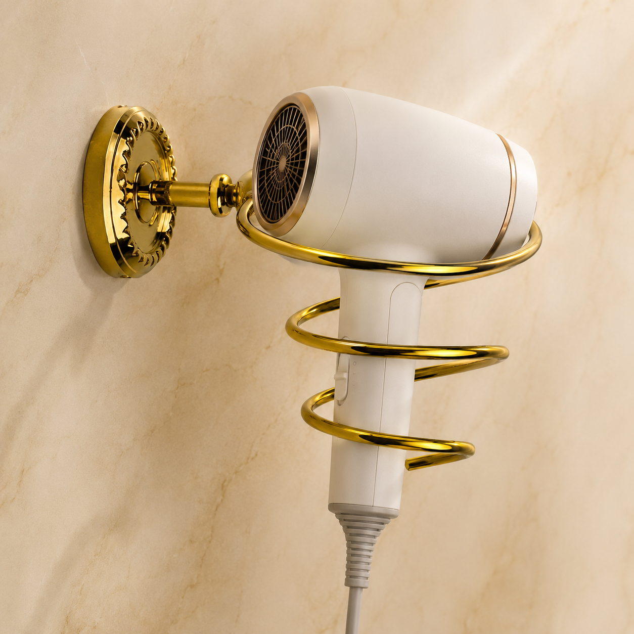 Hairdryer holder made of brass Verona - wall mounting - elegant and rustproof