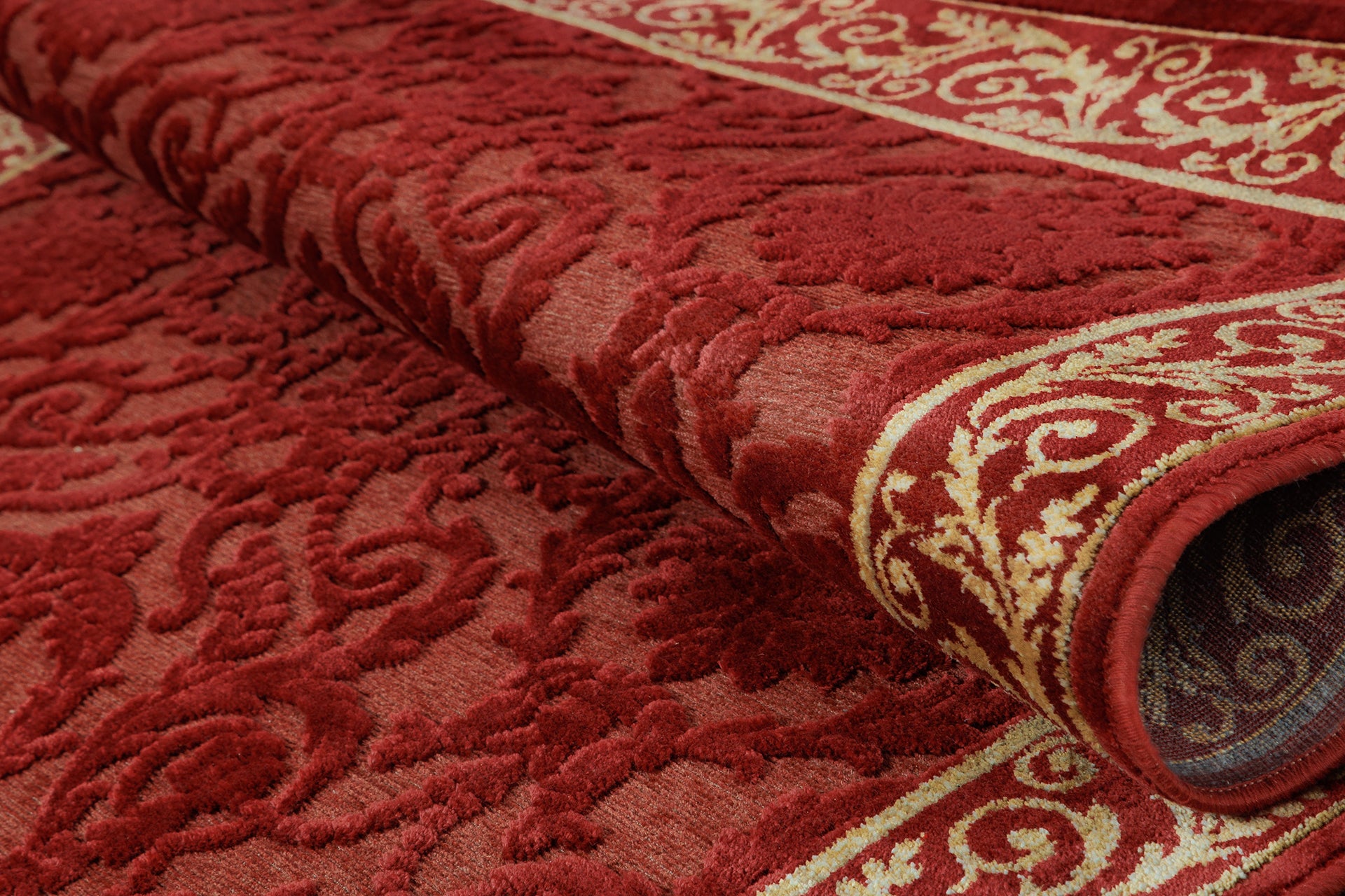 Luxus Teppich Farashe Wohnzimmer in rot - 3D Seiden-Optik - 100% Viskose - handgeknüpft