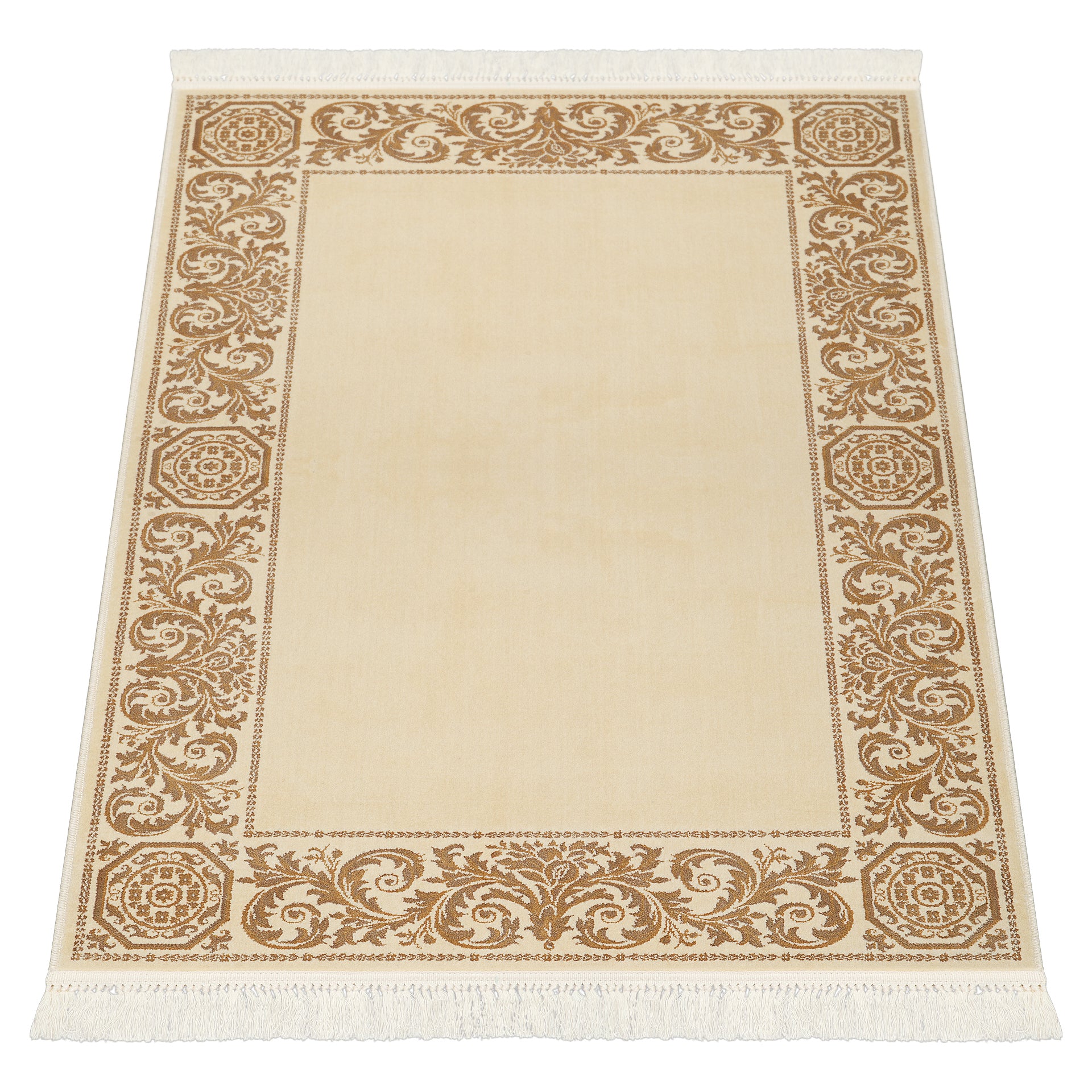Luxus Teppich Barock Wohnzimmer in beige gold - 100% Viskose, Kurzflor, rutschfest, antiallergisch, ökologisch getestet