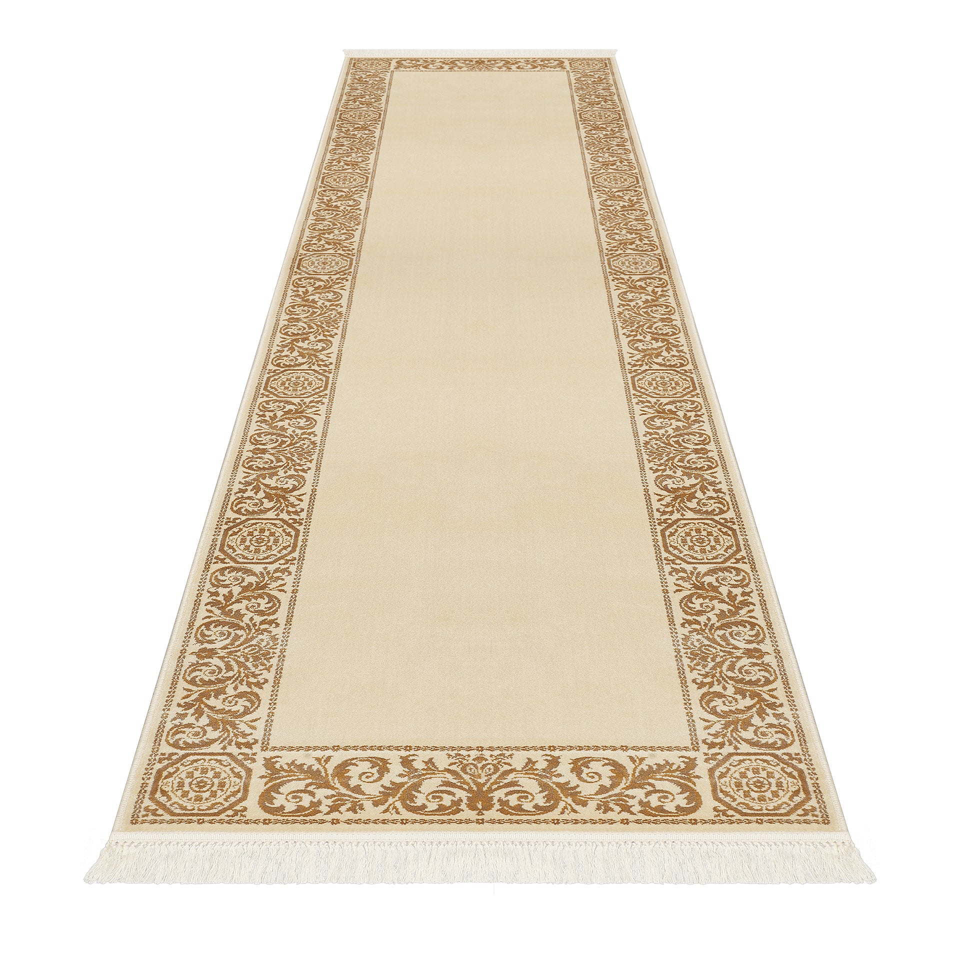 Luxus Teppich Barock in gold beige für Wohnzimmer - rechteckig, rund oder oval