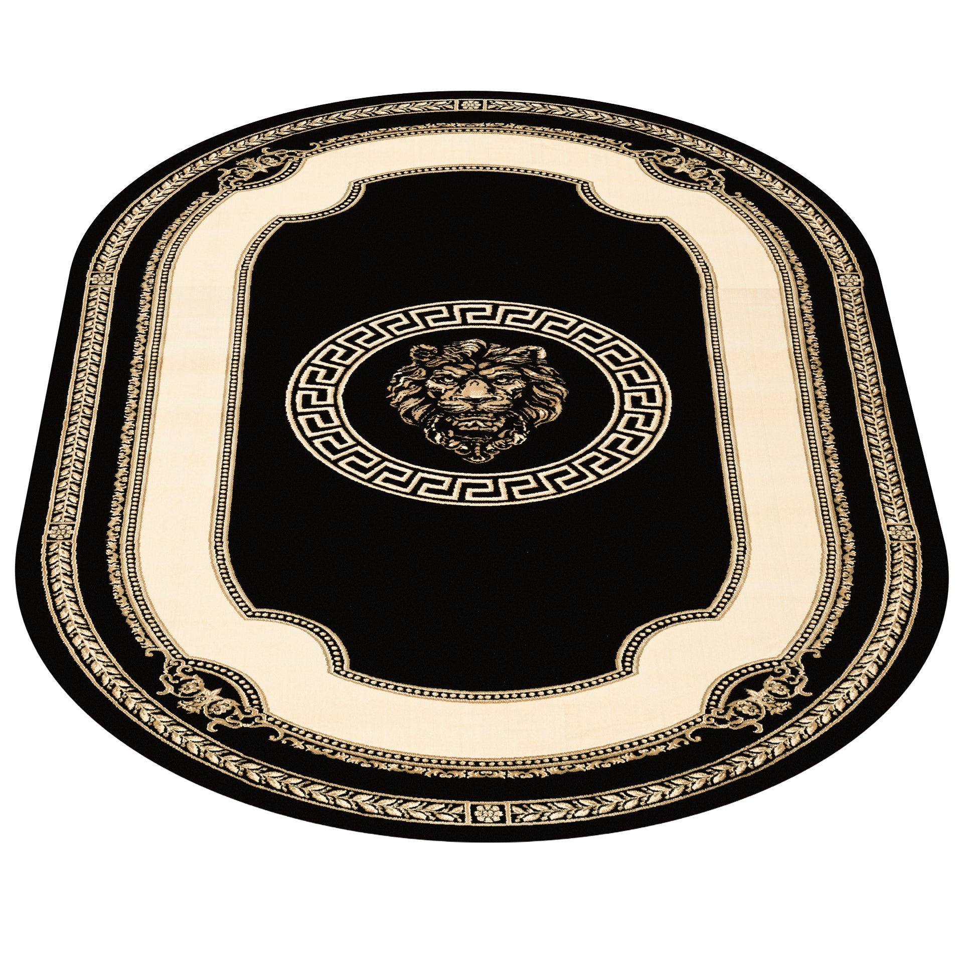 Carpet Oval Lion Black Beige