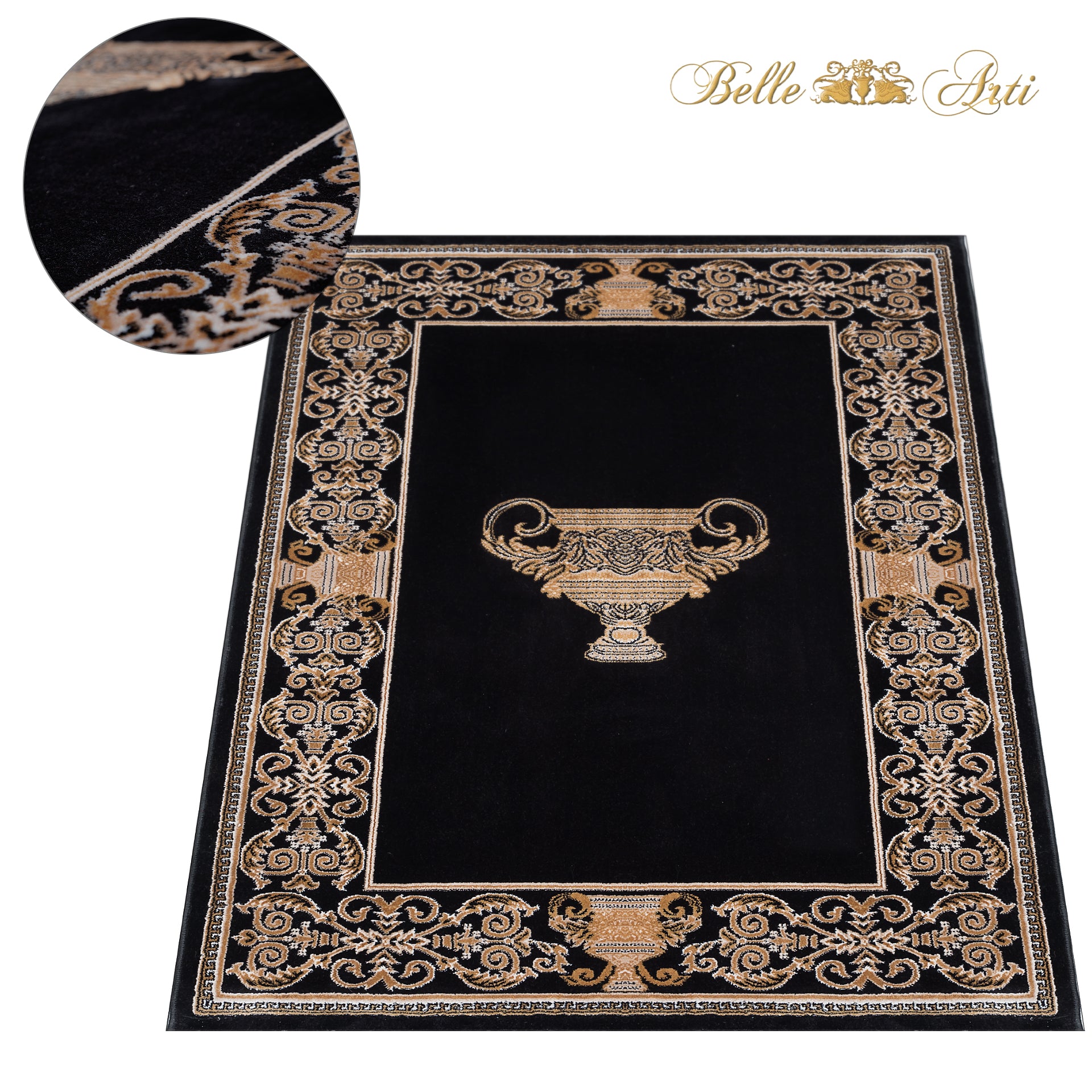 Designer Teppich mit griechischer Amphora in schwarz gold - edel und stillvoll