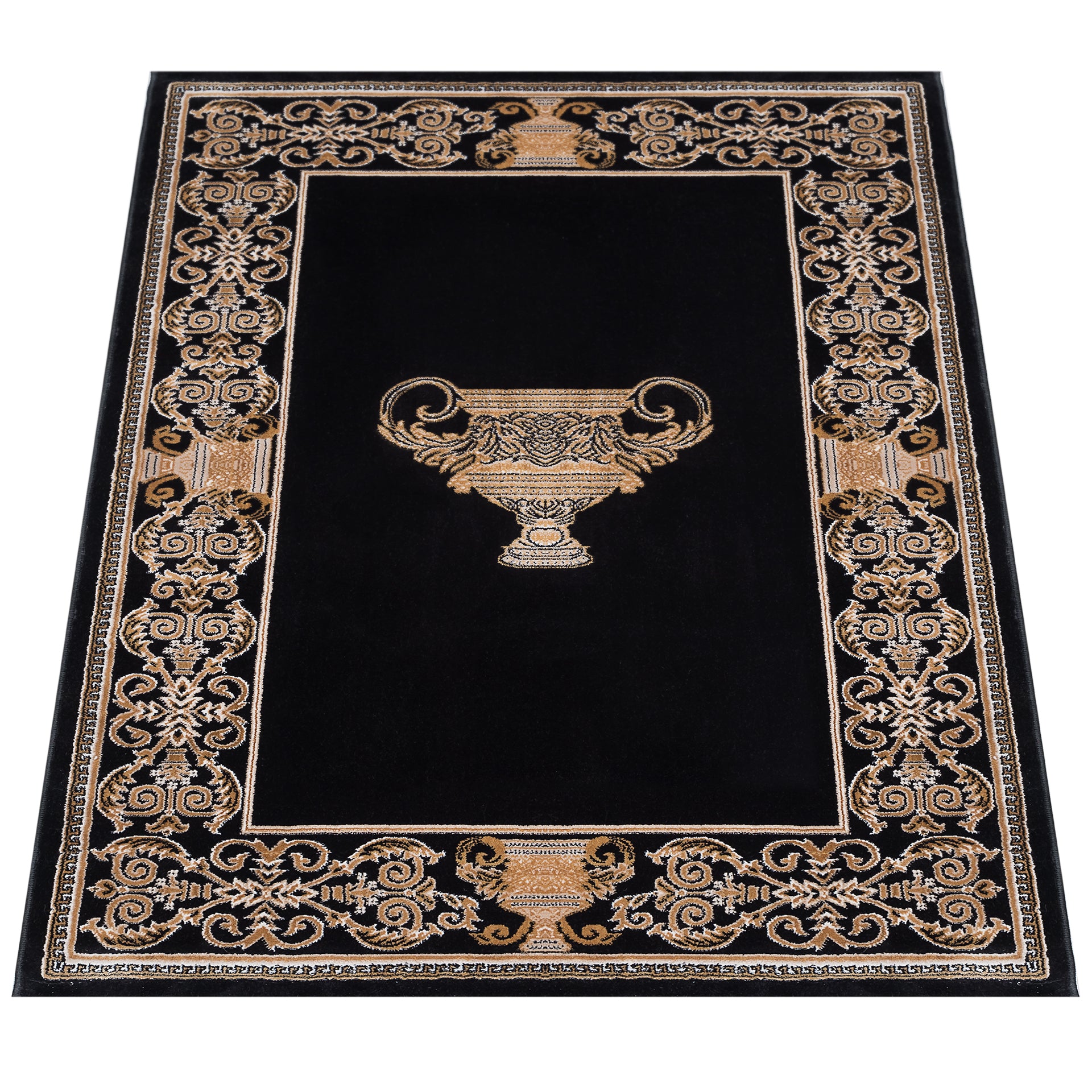 Designer Teppich mit griechischer Amphora in schwarz gold - edel und stillvoll