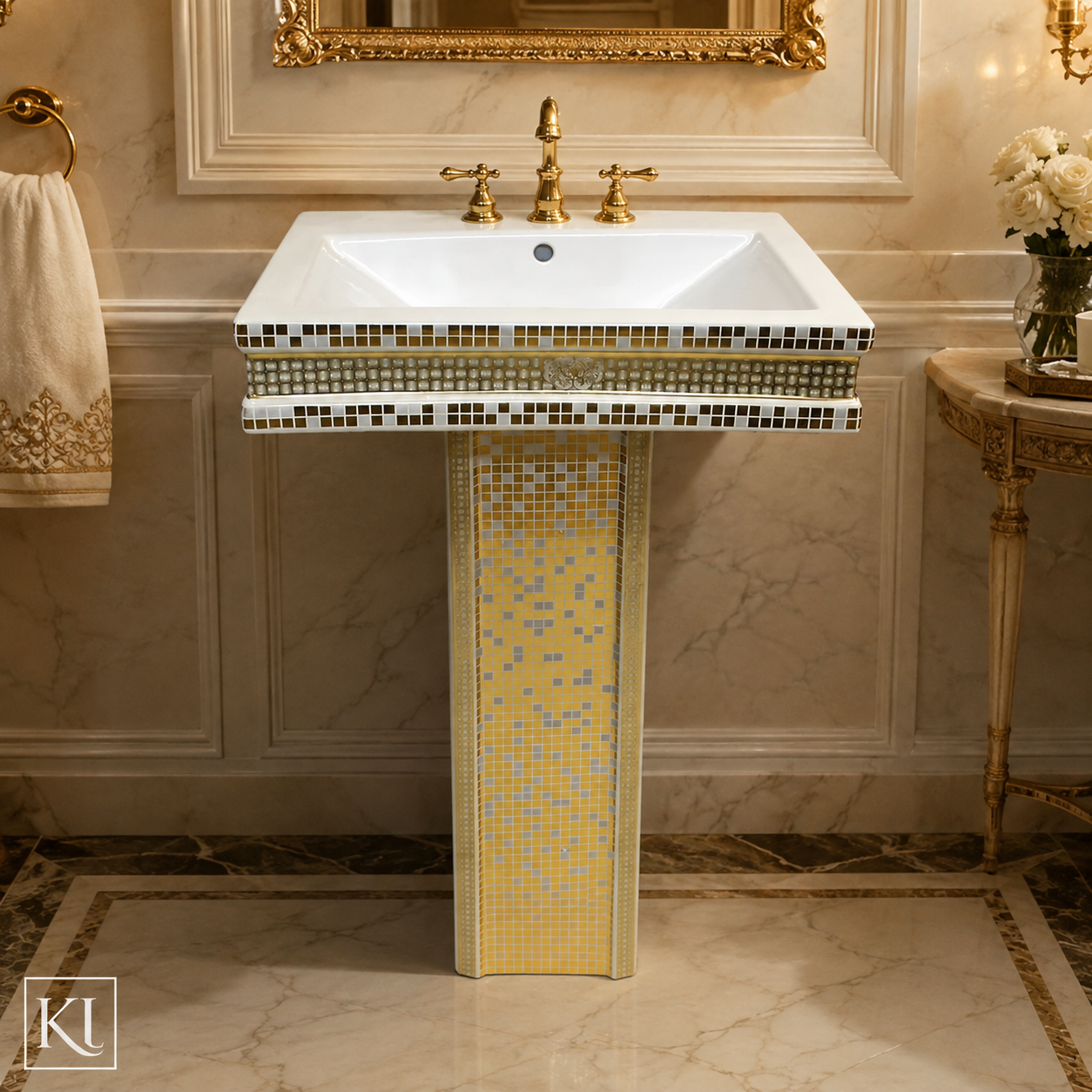 Exclusive washbasin gold checkered