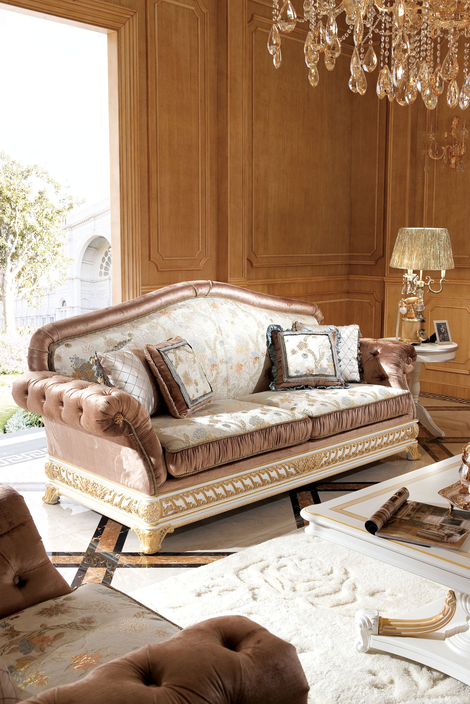Couchgarnitur & Wohnzimmer Michelangelo Creme/Gold