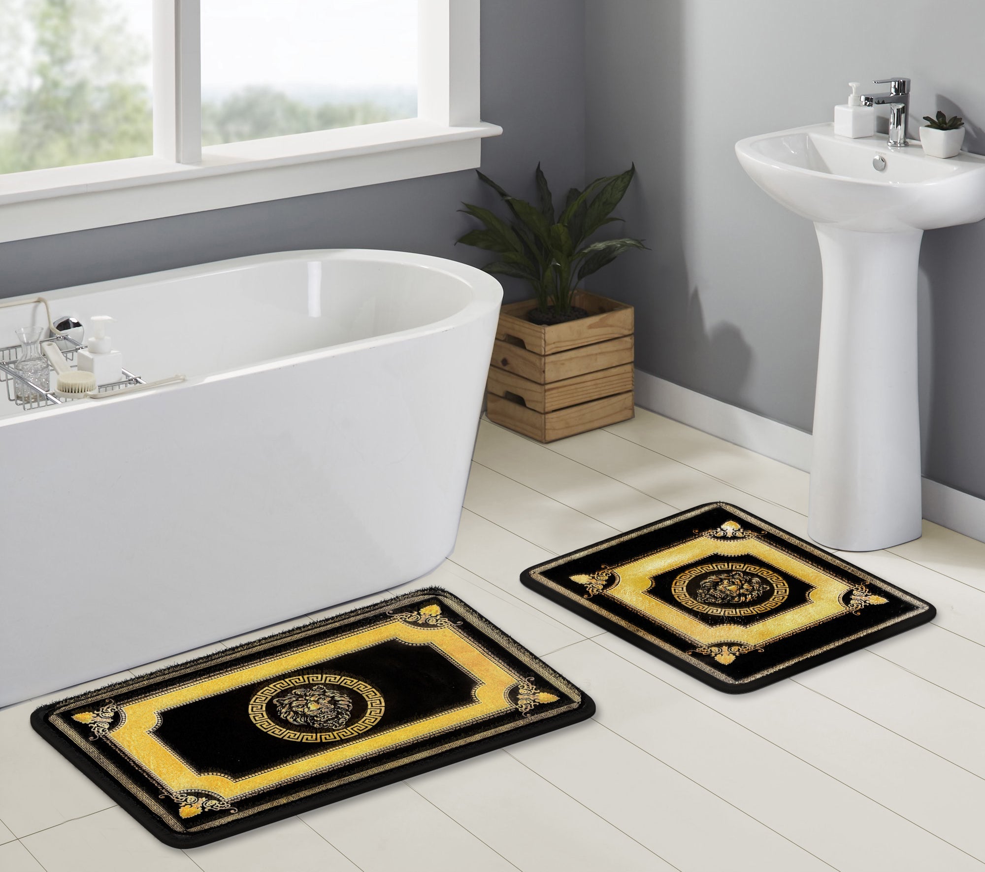 Badematte Fussmatte Beige Gold Duschvorleger Antirutsch Baumwolle Badvorleger Löwe Schwarz Gold