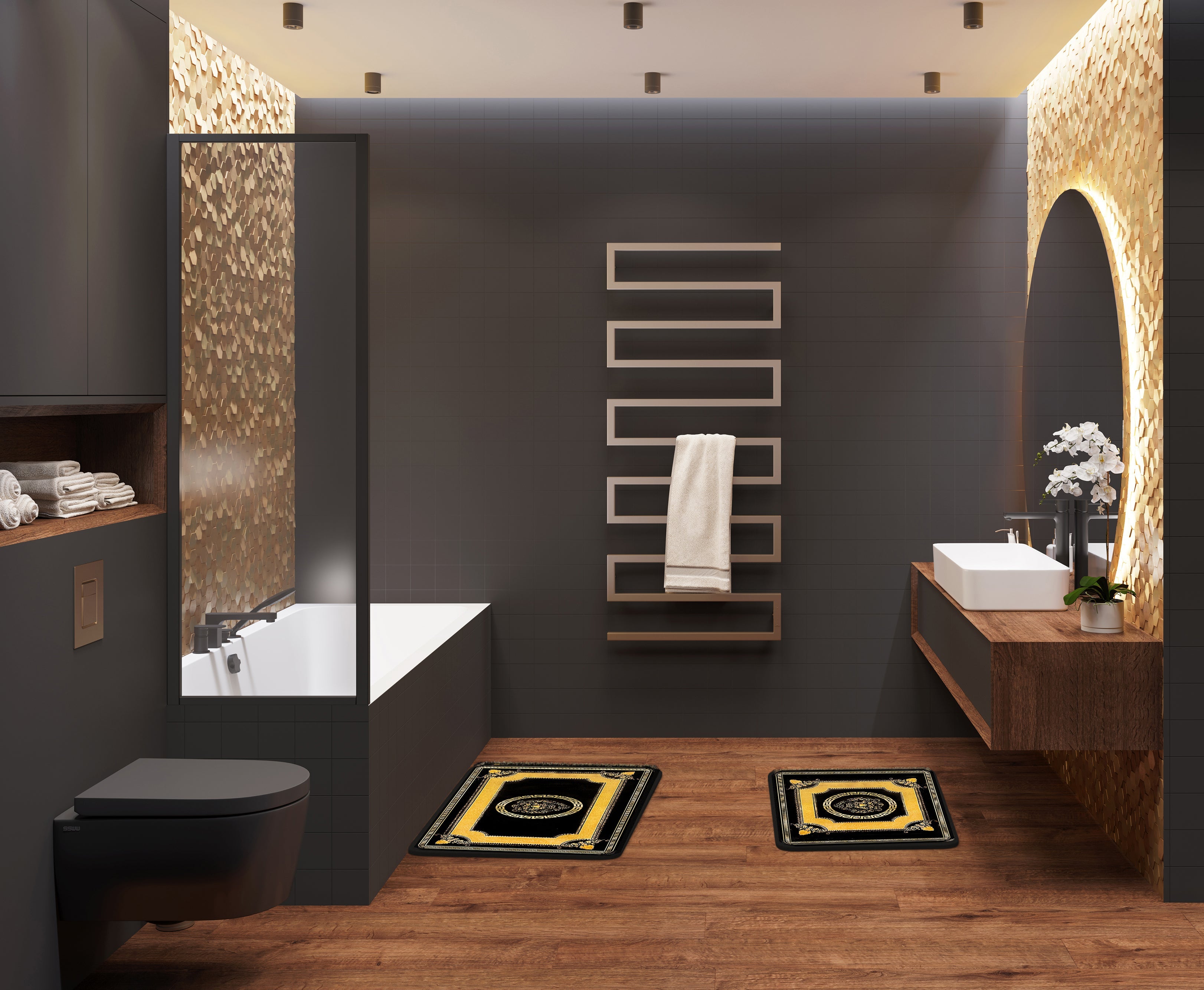 Badematte Fussmatte Beige Gold Duschvorleger Antirutsch Baumwolle Badvorleger Löwe Schwarz Gold