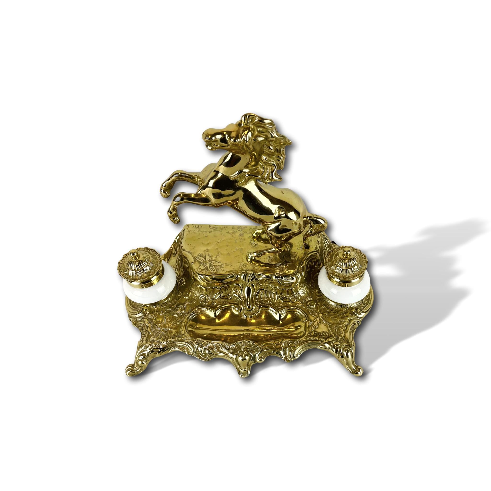 Noble inkwell holder with horse figure made of brass