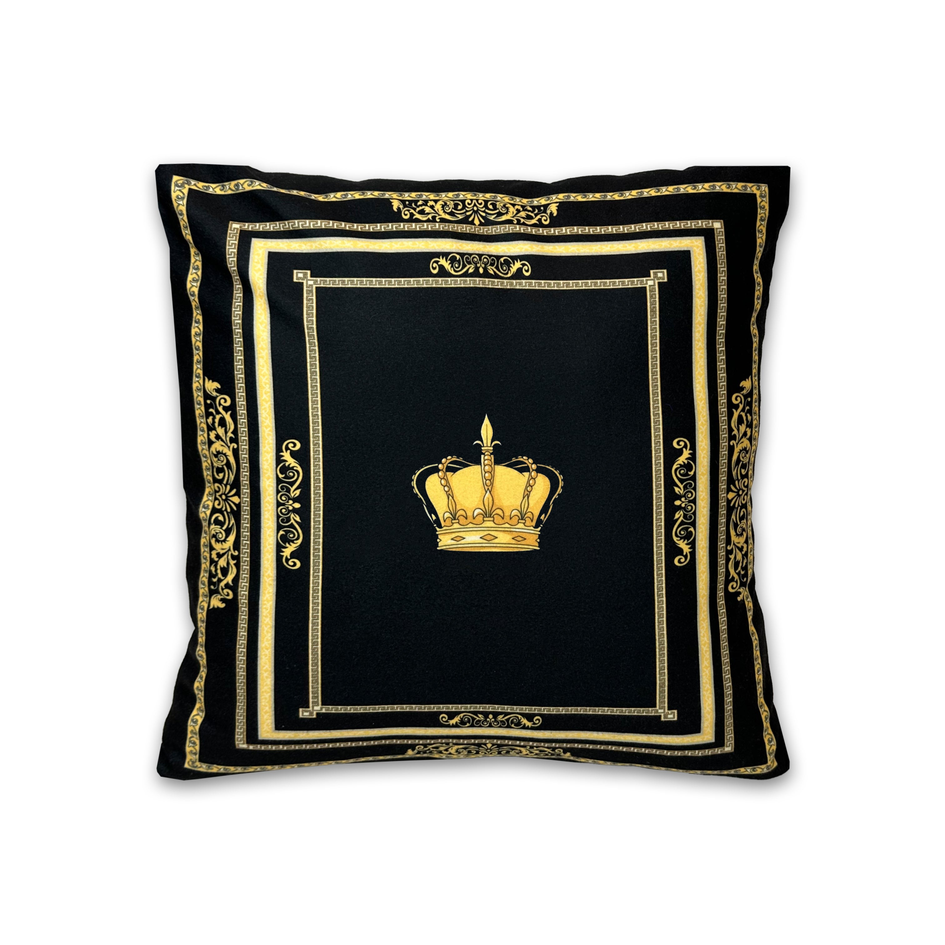 Dekorative Kissen mit Krone Motiv Seiden Look in schwarz gold mit Kissenbezug
