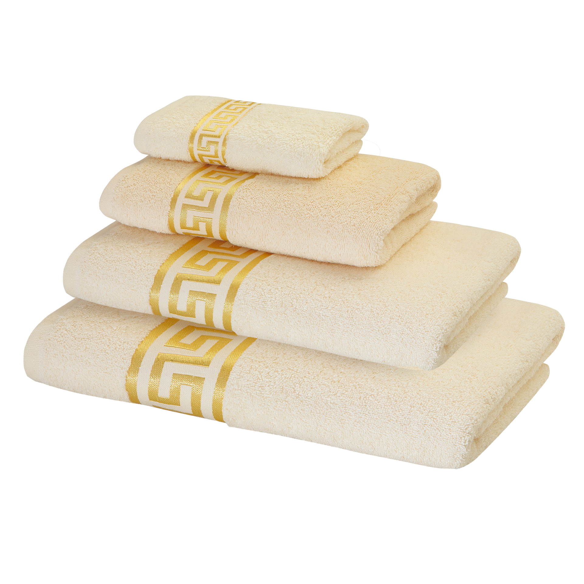 Premium Handtücher Mäander in beige gold - 100% Baumwolle Frottee - Stickerei