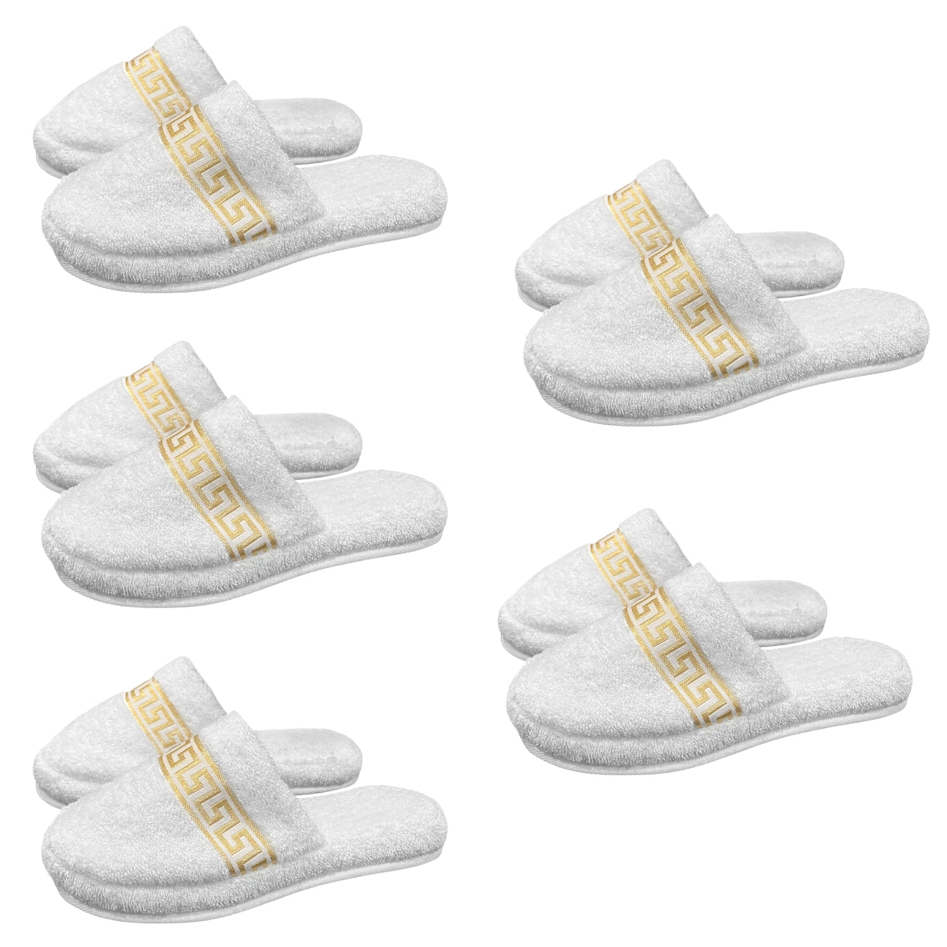 Hotelslipper mit Mäander Muster in weiss gold - 100% Baumwolle
