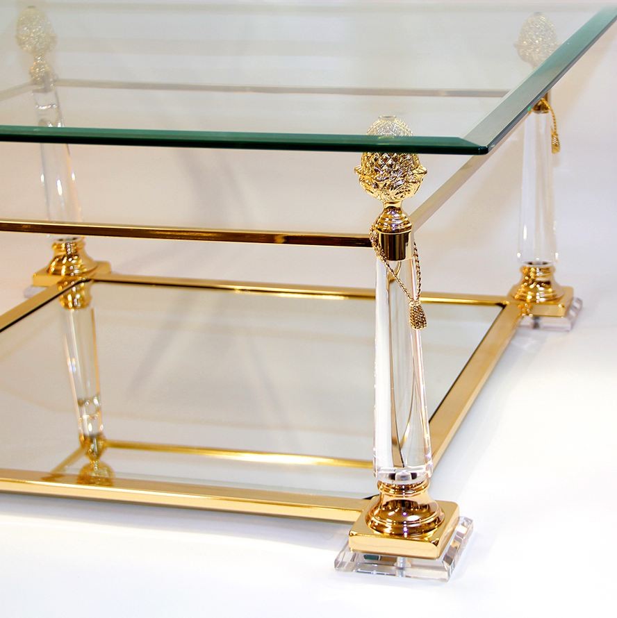 Coffee table acrylic spike gold plated