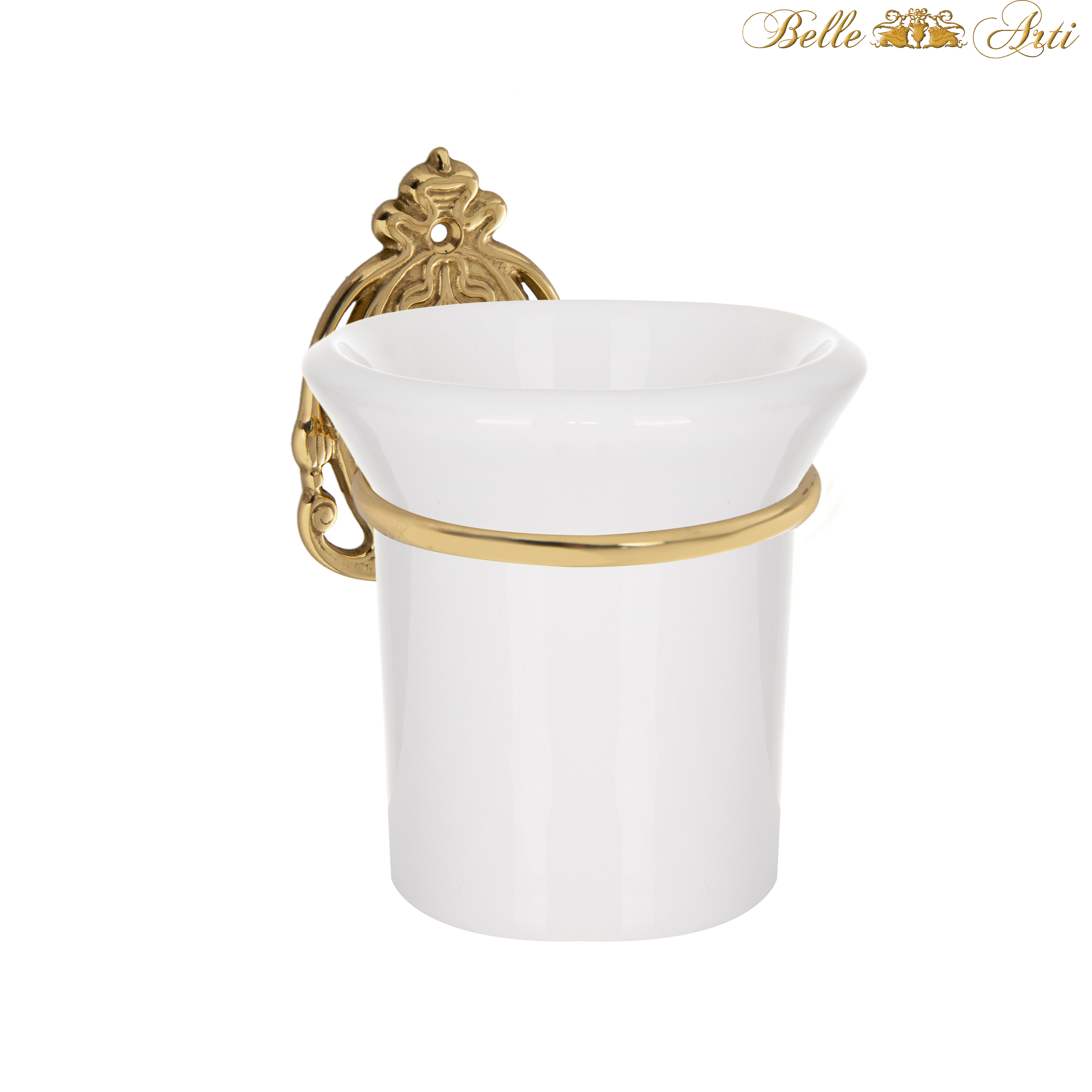 Luxus Zanputzbecher mit Becherhalter aus Messing und Keramik in weiss gold Vintage Style - rostfrei