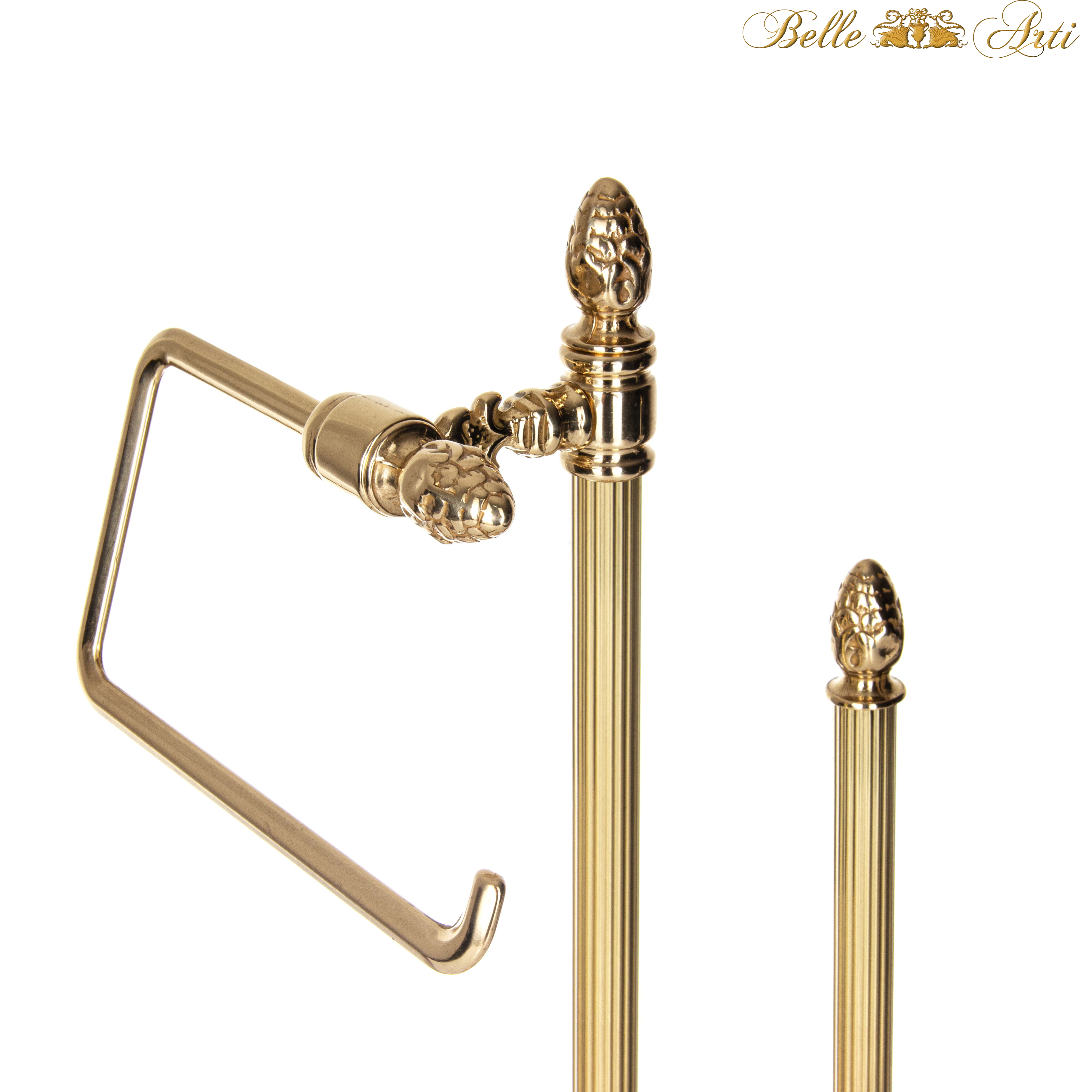 Luxus Toilettenbürste mit Toilettenpapierhalter Antik aus Messing und Keramik - stehend - gold poliert & rostfrei