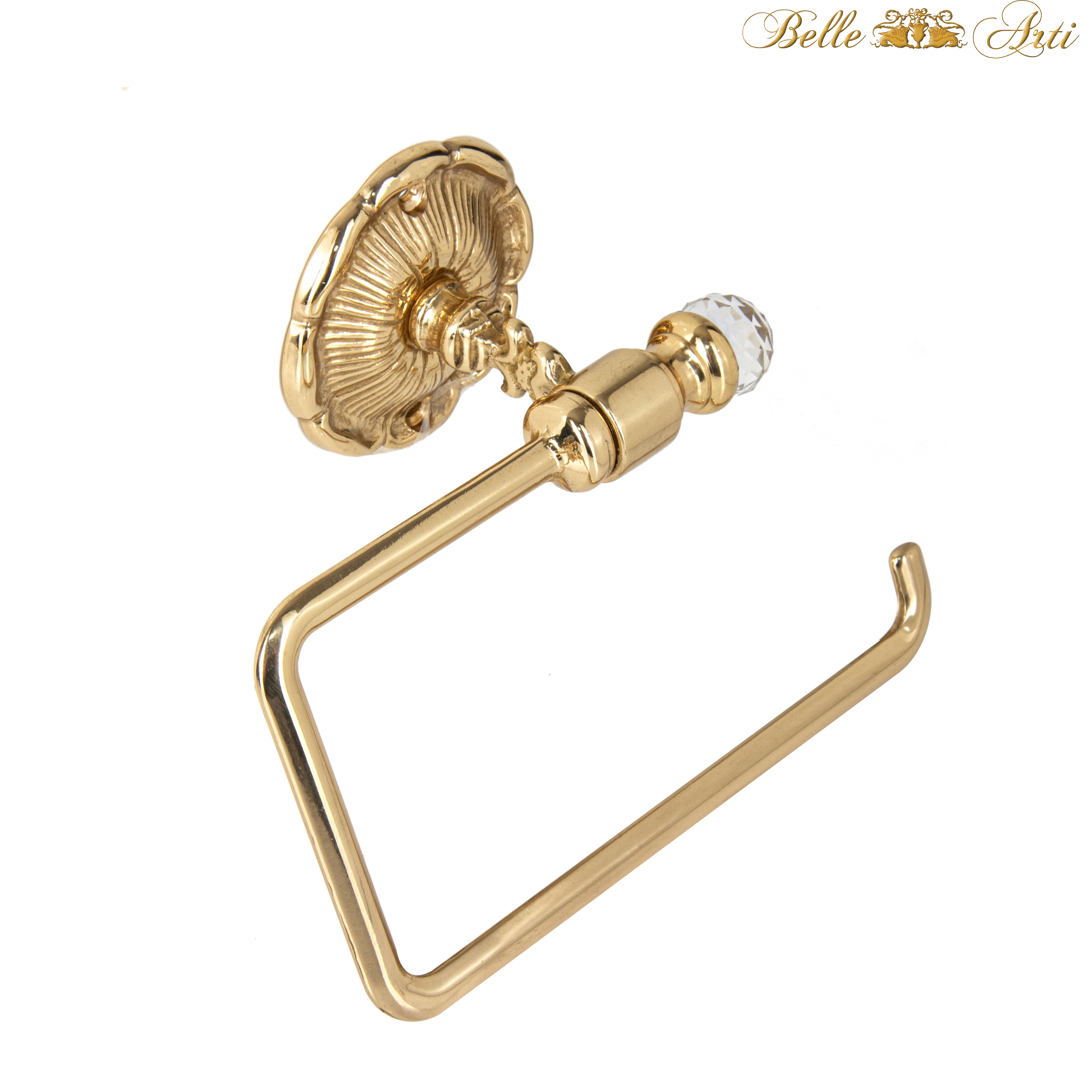 WC-Papierhalter in Retro Style aus Messing gold poliert mit Kristallen