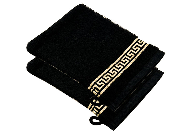 Premium Mäander Handtücher eingestickt in schwarz gold - 100% Baumwolle & ökotex zertifziert