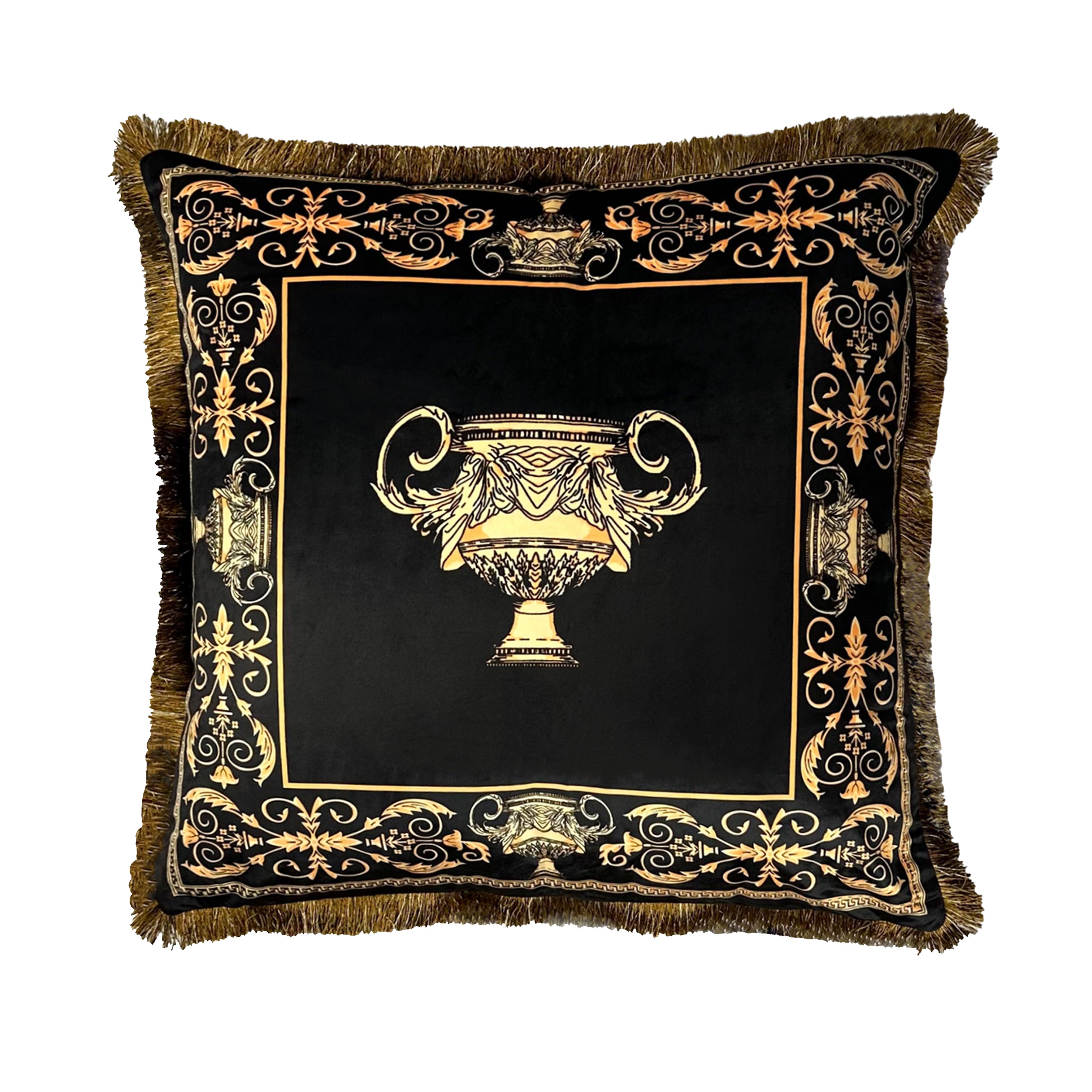 Luxus Kissen Set Amphore schwarz gold - weich in Seidenoptik mit Kissenbezug und Füllung