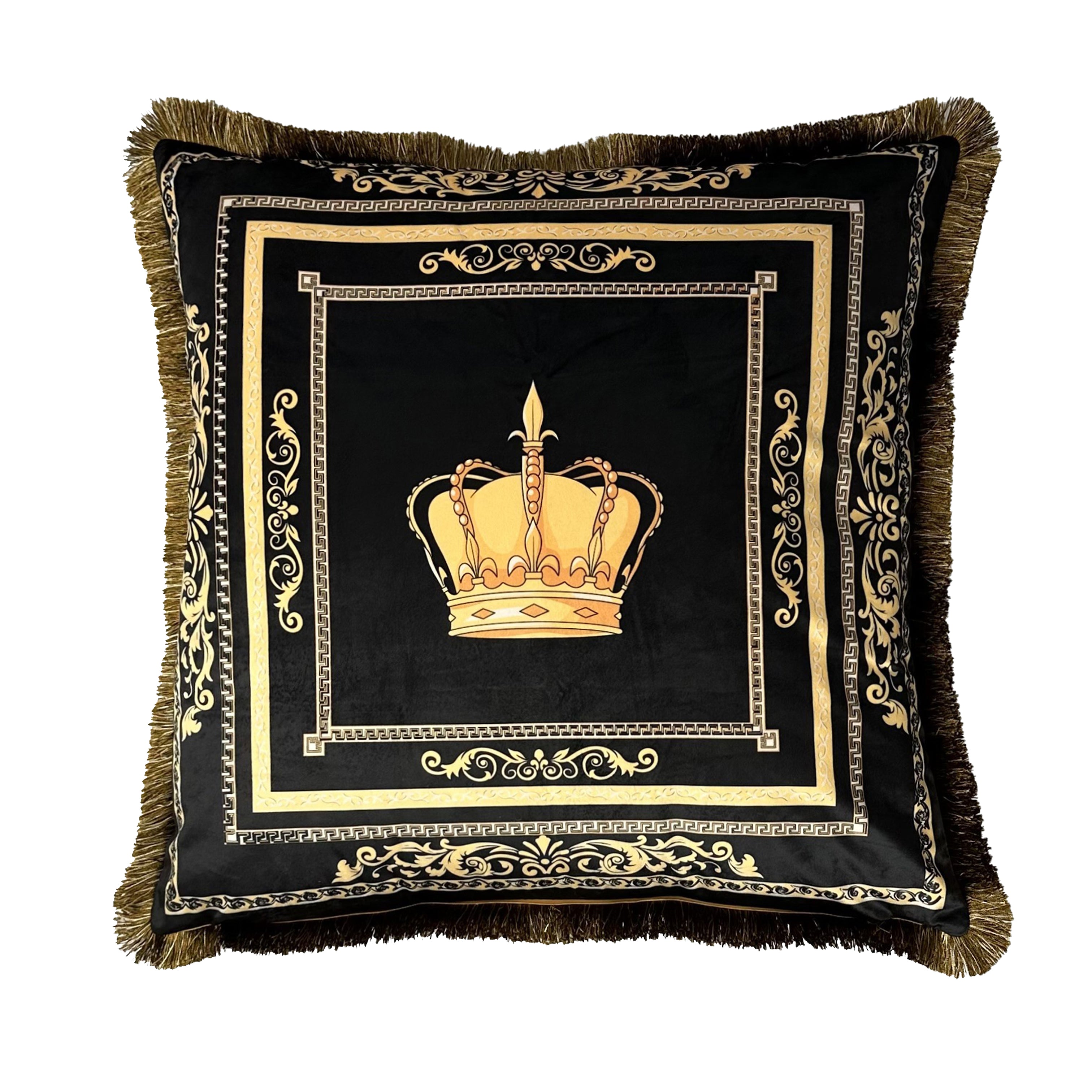 Dekorative Kissen mit Kissenbezug und Royal Motiv Krone schwarz gold in Seidenoptik