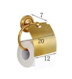 Toilettenrollenhalter mit Deckel aus Messing in Gold Optik Verona - zur Wandbefestigung - edel und rostfrei
