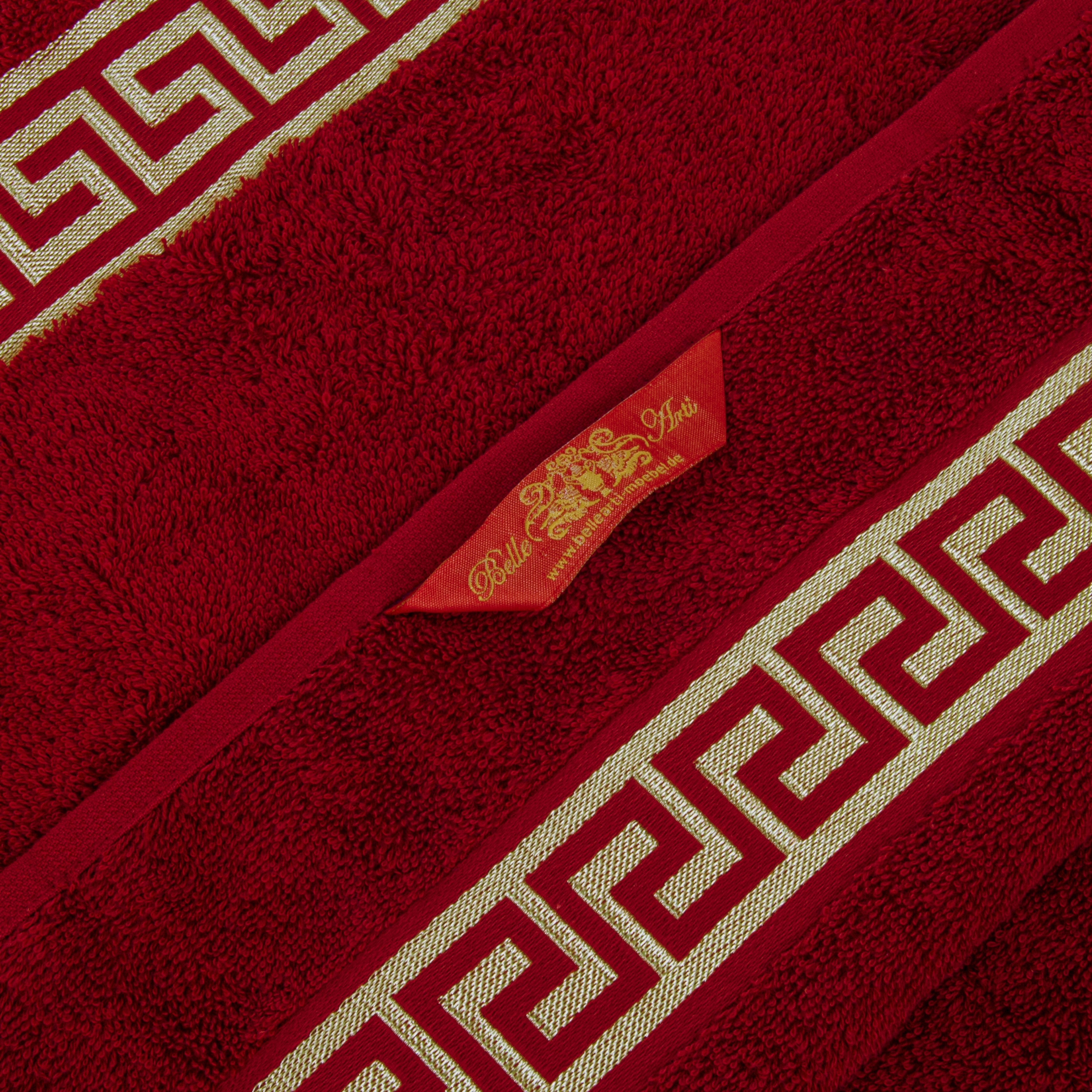 Luxus Handtücher Mäander in rot gold eingestickt - 100% Baumwolle Frottee - okötex