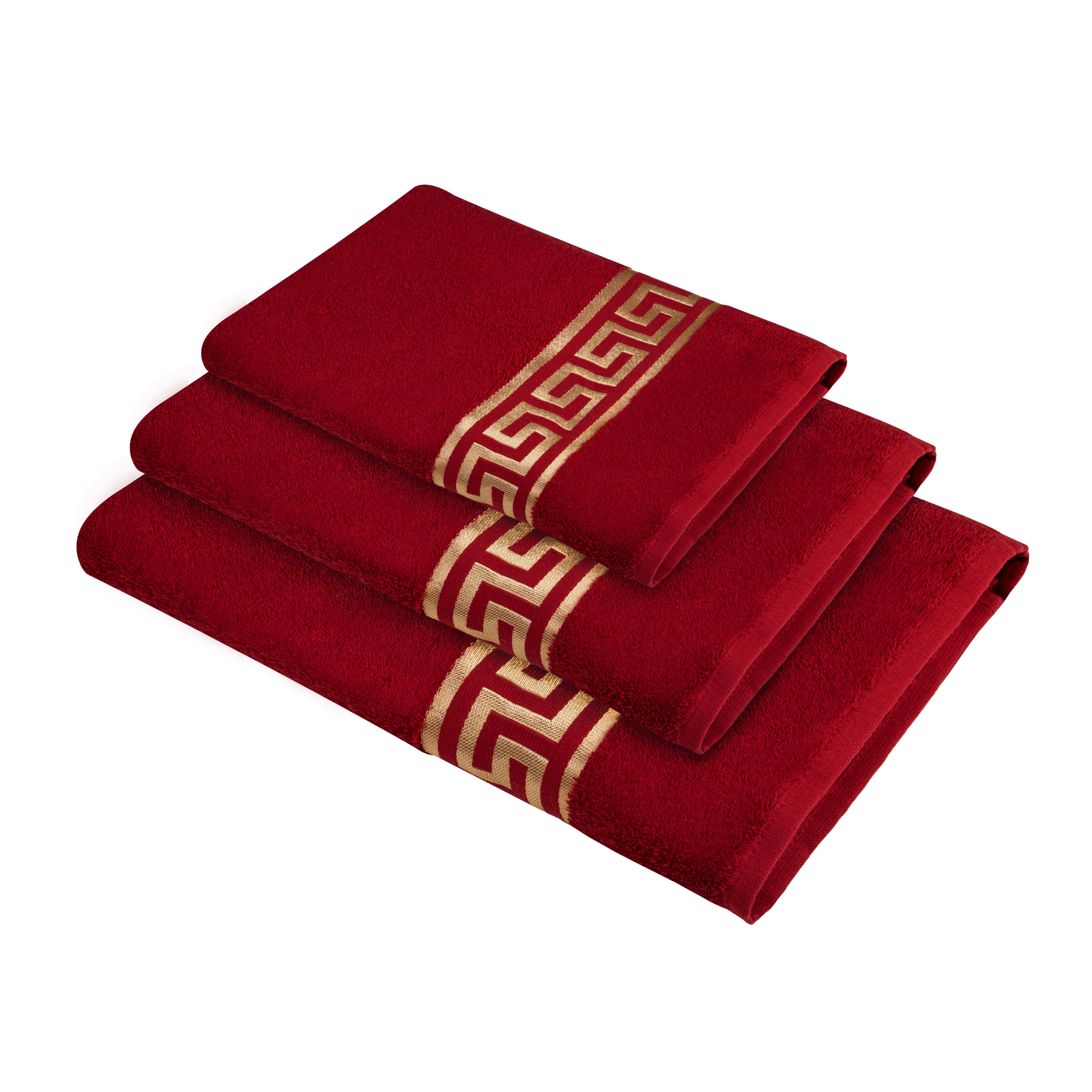 Luxus Handtücher Mäander in rot gold eingestickt - 100% Baumwolle Frottee - okötex