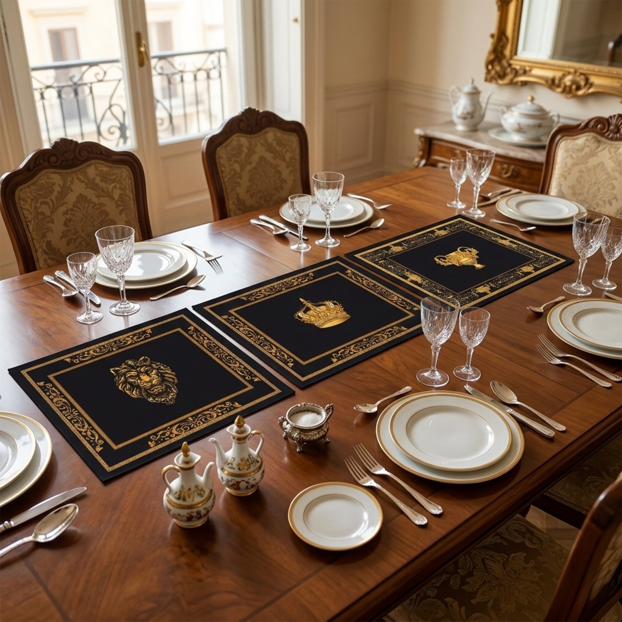 Platzset / Tischset in Lederoptik mit Kunstleder-Rückseite – abwaschbar, rutschhemmend, elegant – Design Löwe, Amphore oder Krone